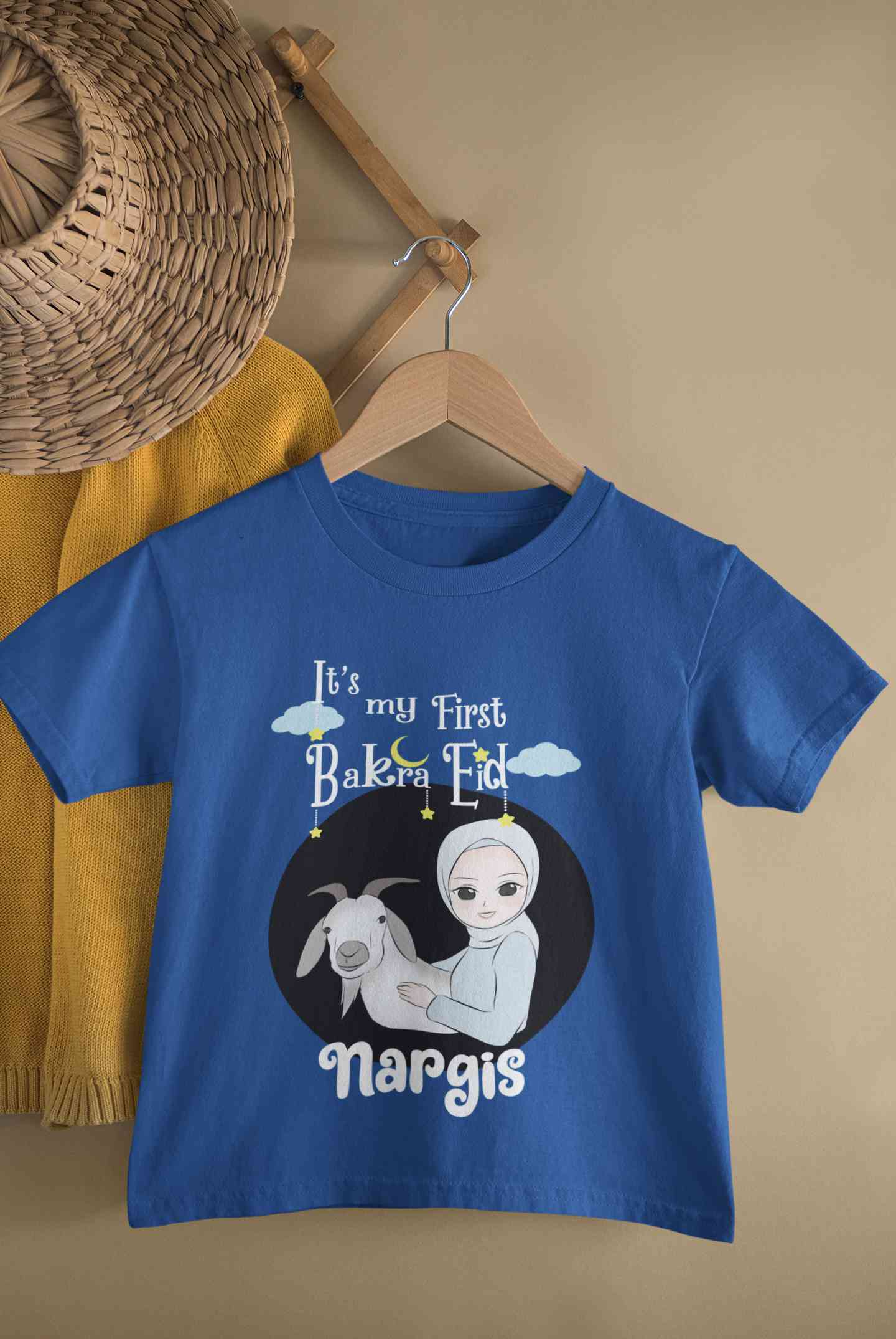 Custom Name Its My First Bakra Eid Half Sleeves T-Shirt For Girls -FunkyTeesClub