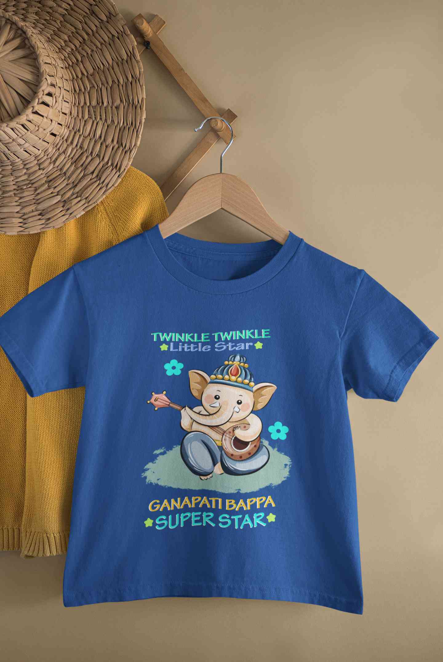 Twinkle Twinkle Little Star Ganpati Bappa Superstar Ganesh Chaturthi Half Sleeves T-Shirt for Boy-FunkyTeesClub