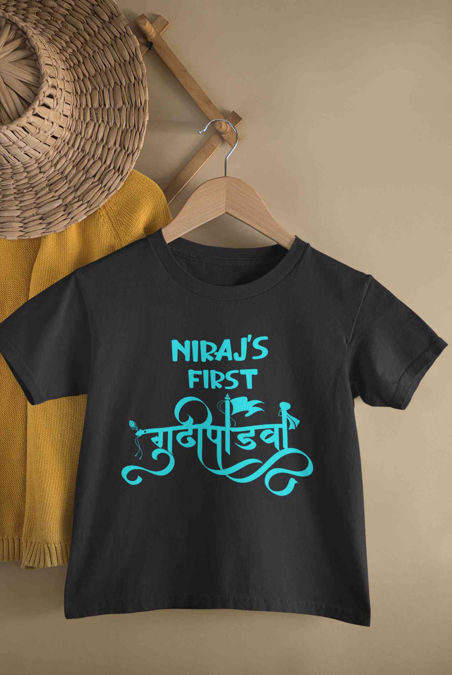 Custom Name First Gudipadwa Half Sleeves T-Shirt for Boy-FunkyTeesClub