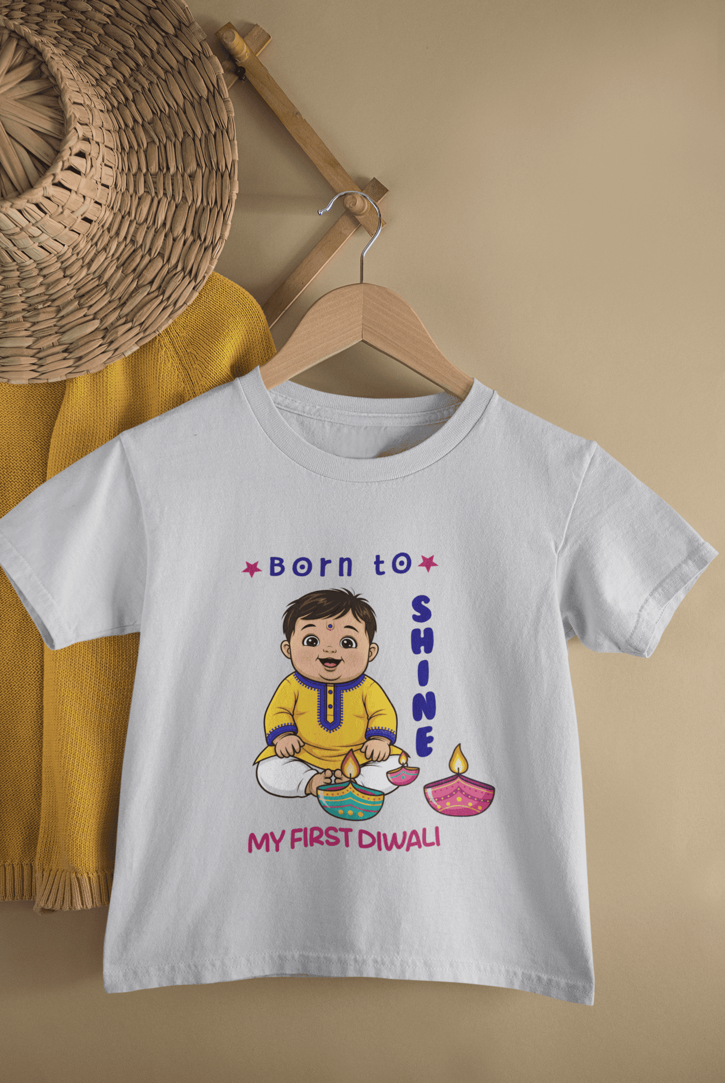 Born To Shine My First Diwali Half Sleeves T-Shirt for Boys -FunkyTeesClub