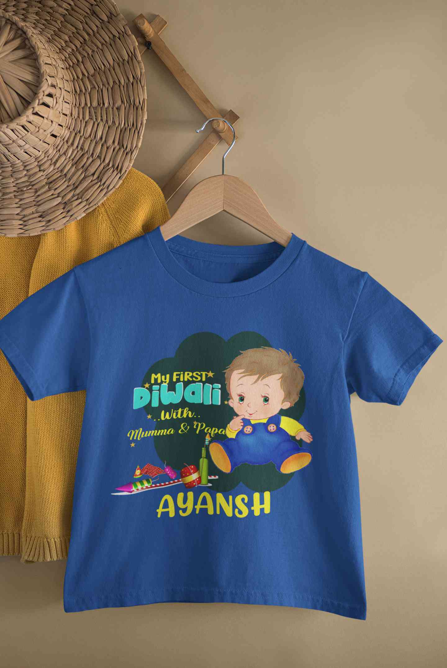 Custom Name My First Diwali With Mumma Papa Half Sleeves T-Shirt for Boy-FunkyTeesClub