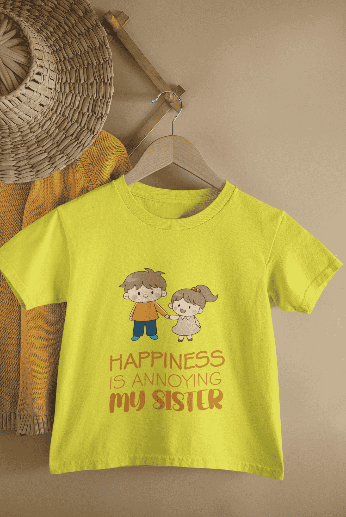Happiness Is Annoying My Sister Rakshabandhan Half Sleeves T-Shirt for Boys -FunkyTeesClub