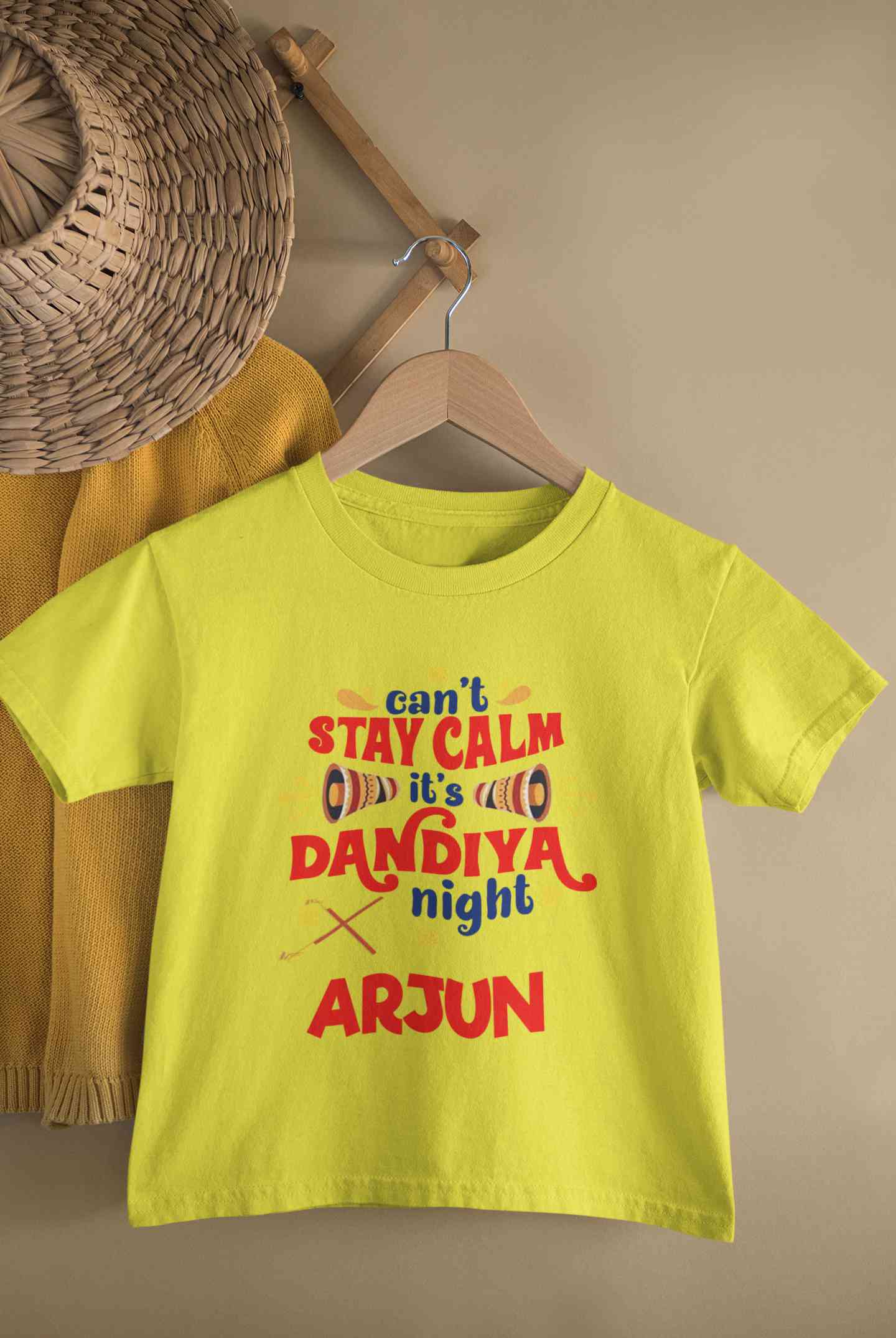 Custom Name Cant Stay Calm It Is Dandiya Night Navratri Half Sleeves T-Shirt for Boy-FunkyTeesClub