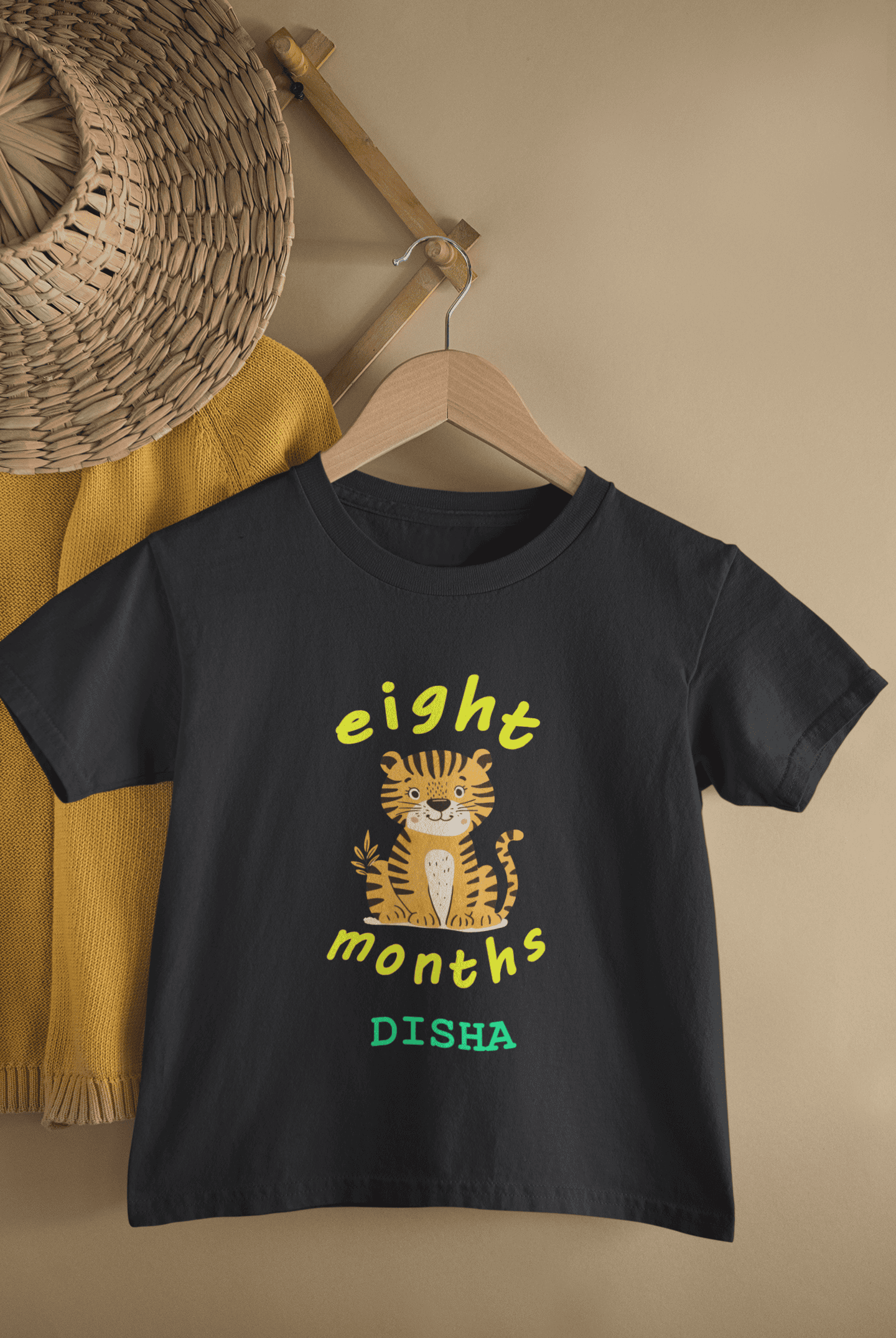 Custom Name Eight Month Birthday Half Sleeves T-Shirt For Girls -FunkyTeesClub