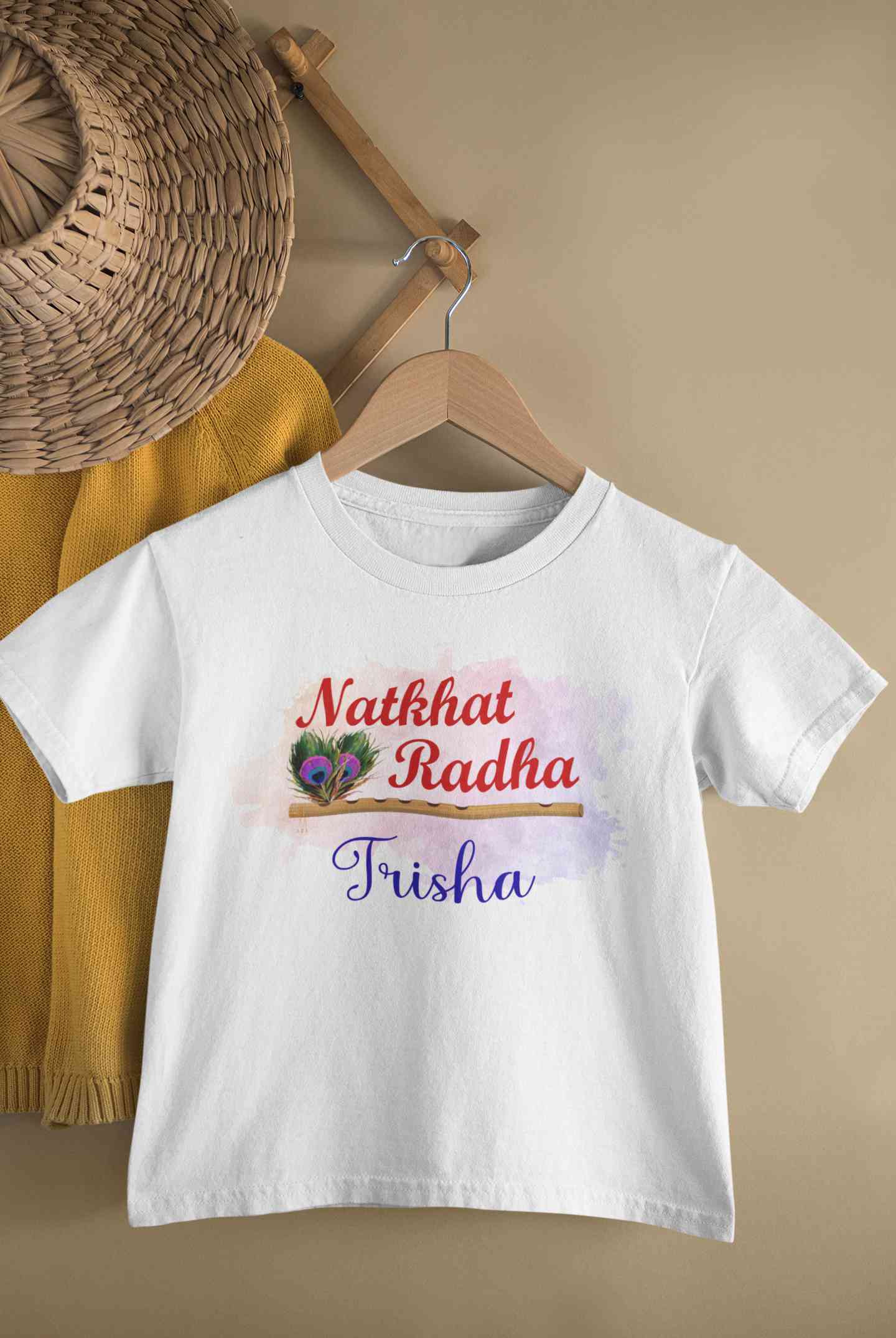 Custom Name Natkhat Radha Janmashtami Half Sleeves T-Shirt For Girls -FunkyTeesClub