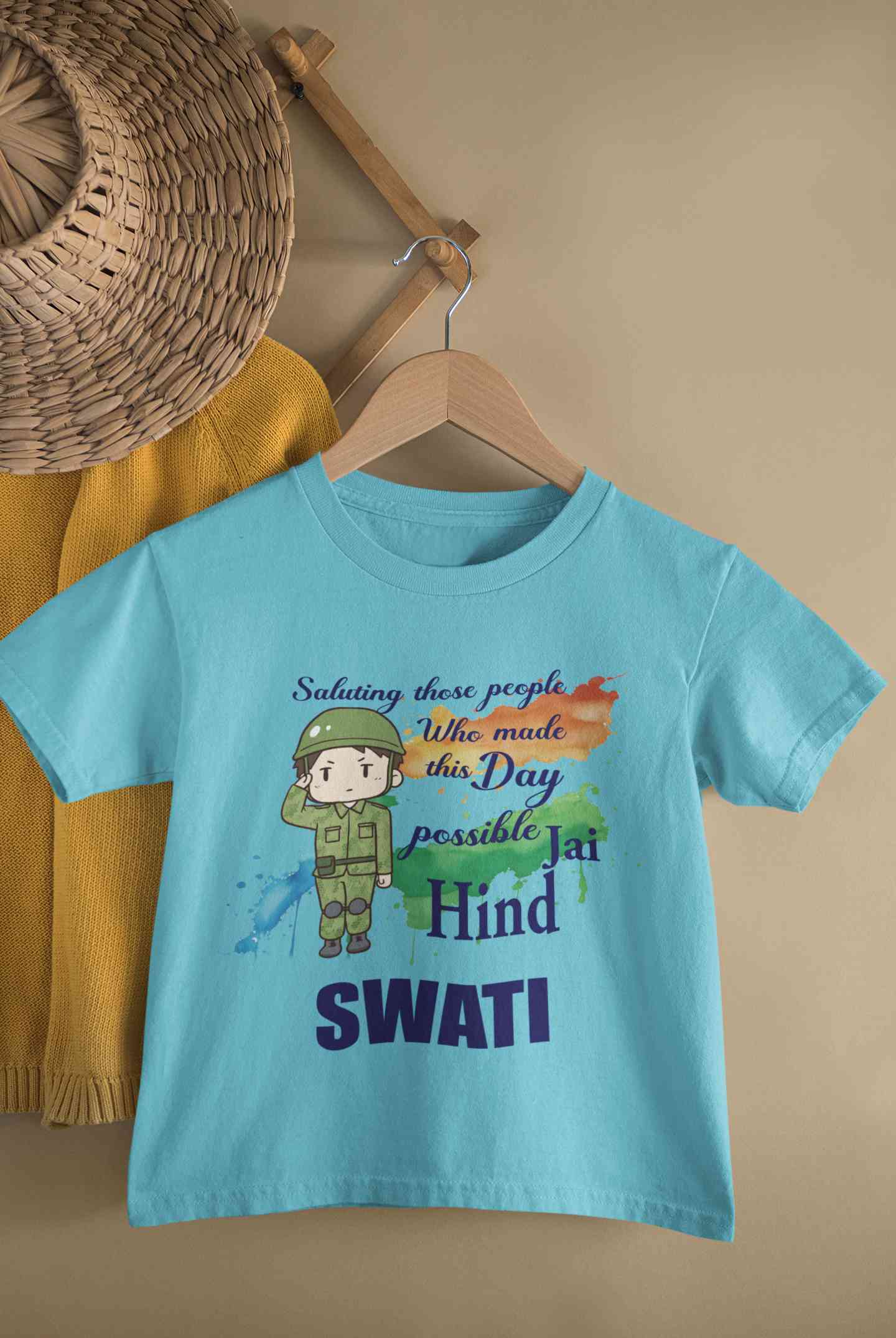 Custom Name Saluting Those People Who Made This Day Possible Jai Hind Independence Day Half Sleeves T-Shirt For Girls -FunkyTeesClub
