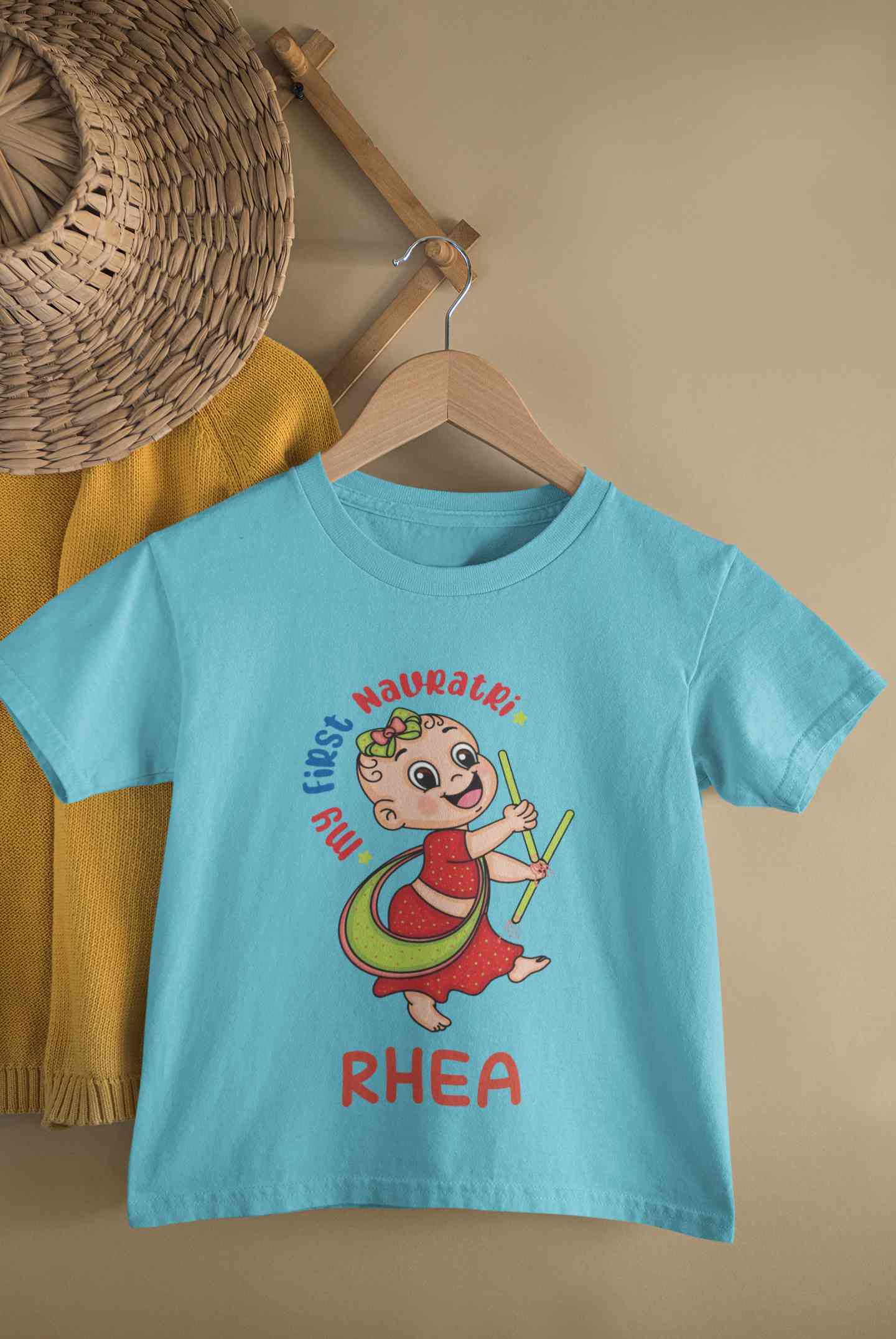 Custom Name My First Navratri Half Sleeves T-Shirt For Girls -FunkyTeesClub