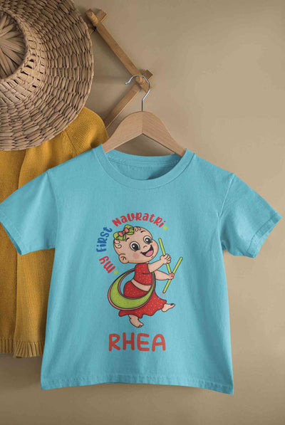 Custom Name My First Navratri Half Sleeves T-Shirt For Girls -FunkyTeesClub