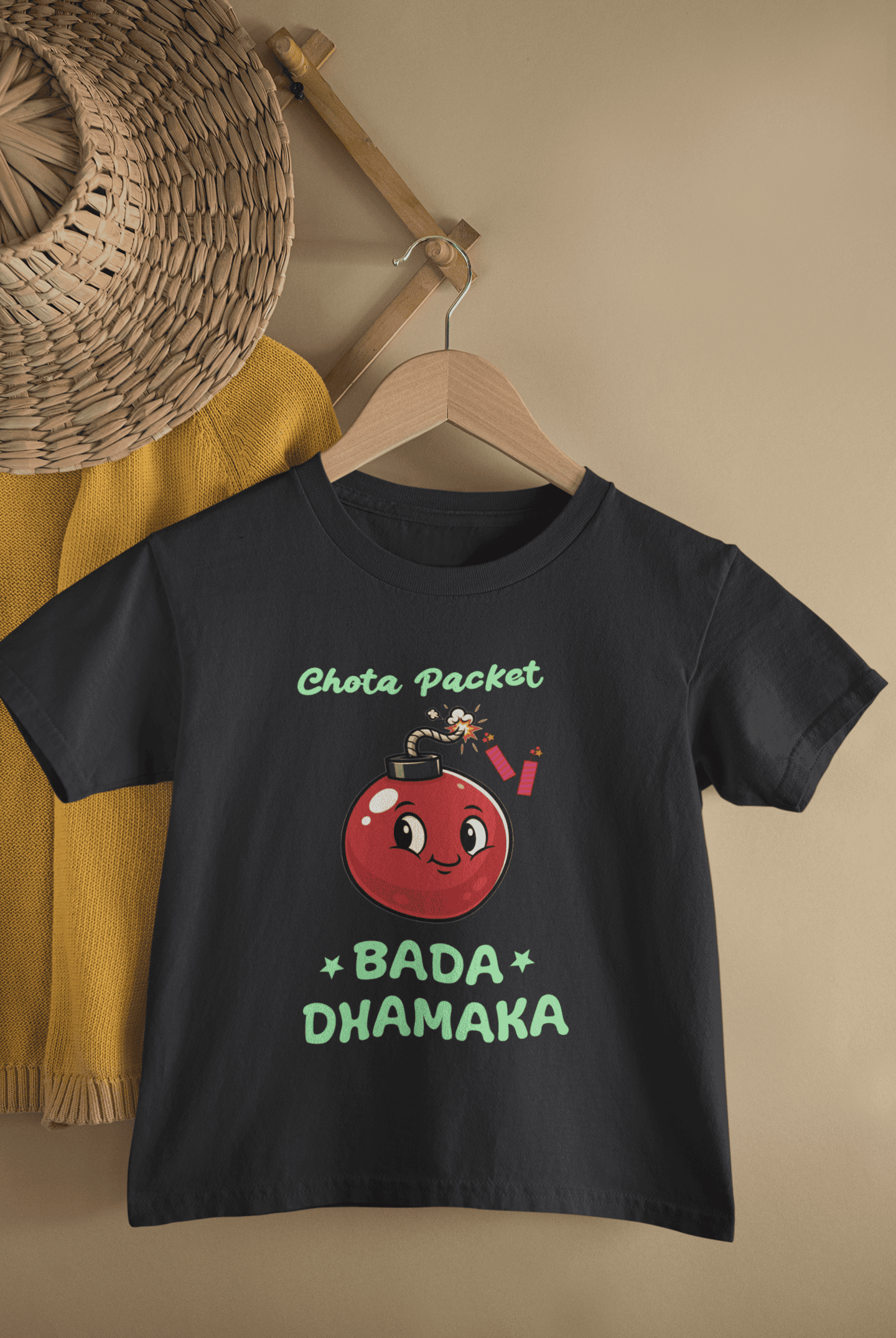 Chota Packet Bada Dhamaka Diwali Half Sleeves T-Shirt for Boys -FunkyTeesClub