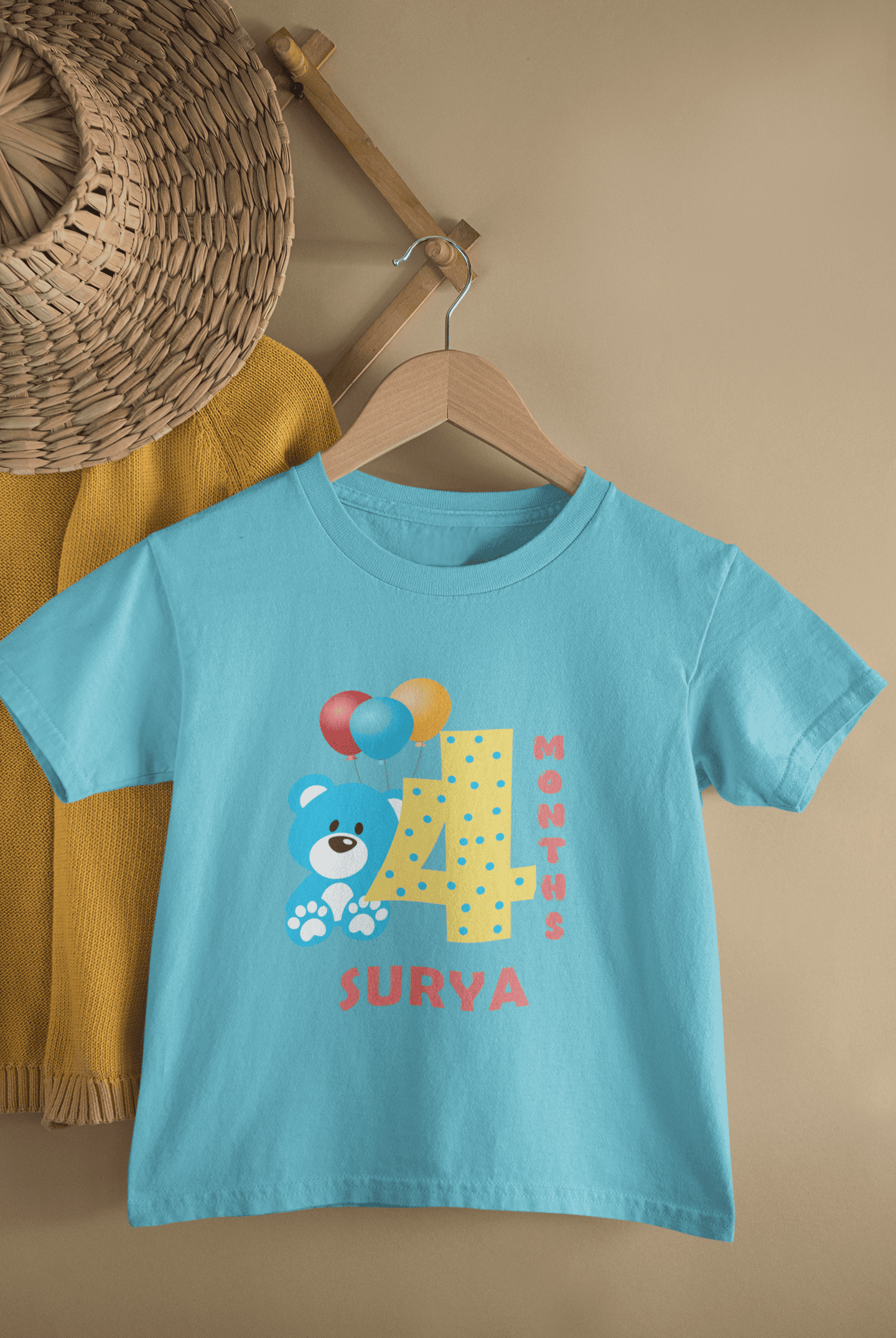 Custom Name Fourth Month Birthday Cute Half Sleeves T-Shirt for Boys -FunkyTeesClub