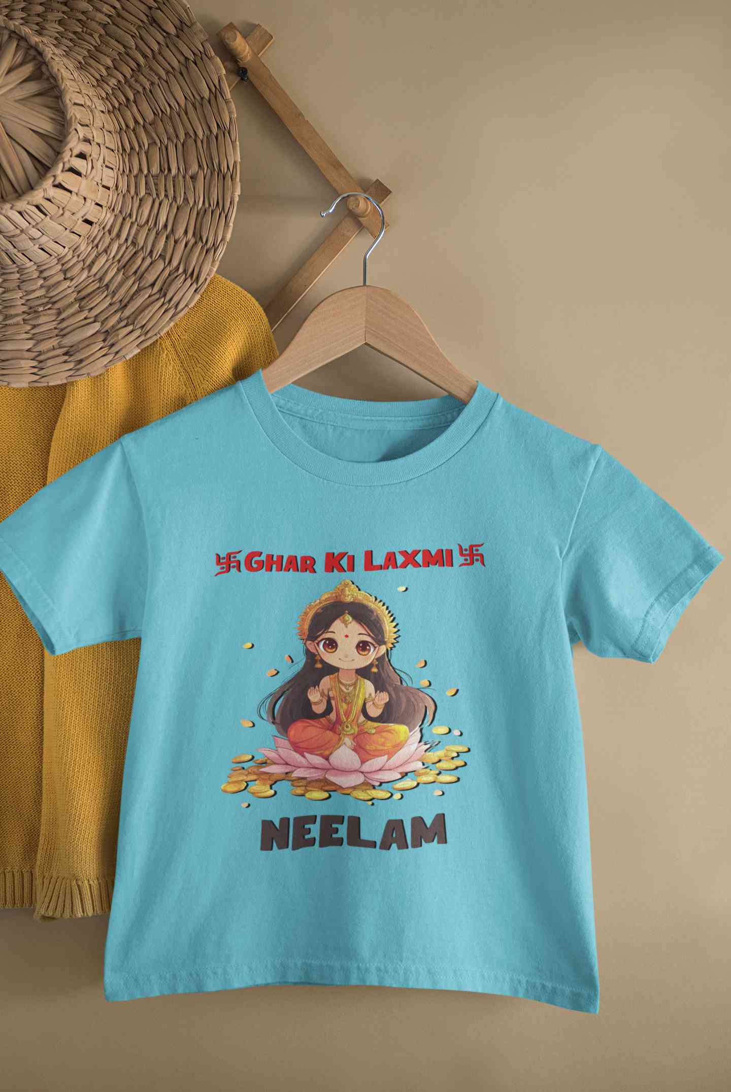 Custom Name Ghar Ki Laxmi Half Sleeves T-Shirt For Girls -FunkyTeesClub