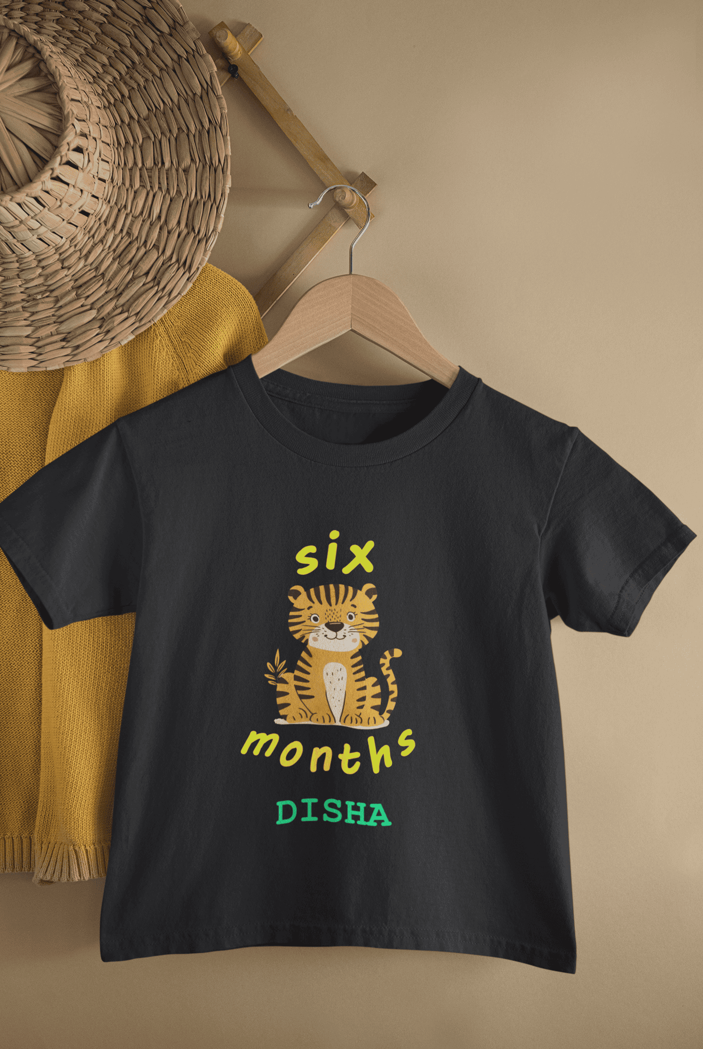 Custom Name Six Month Birthday Half Sleeves T-Shirt For Girls -FunkyTeesClub