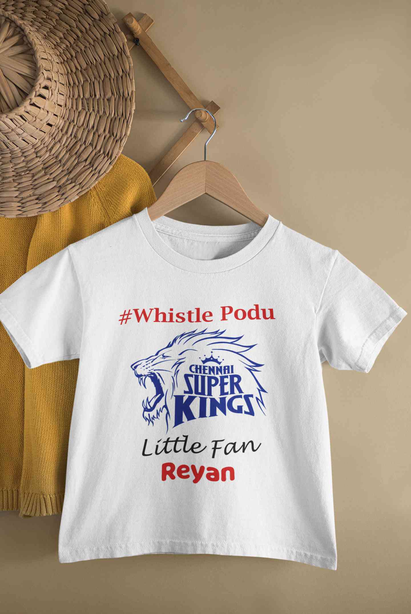 Custom Name IPL CSK Chennai Super Kings Whistle Podu Half Sleeves T-Shirt for Boy-FunkyTeesClub