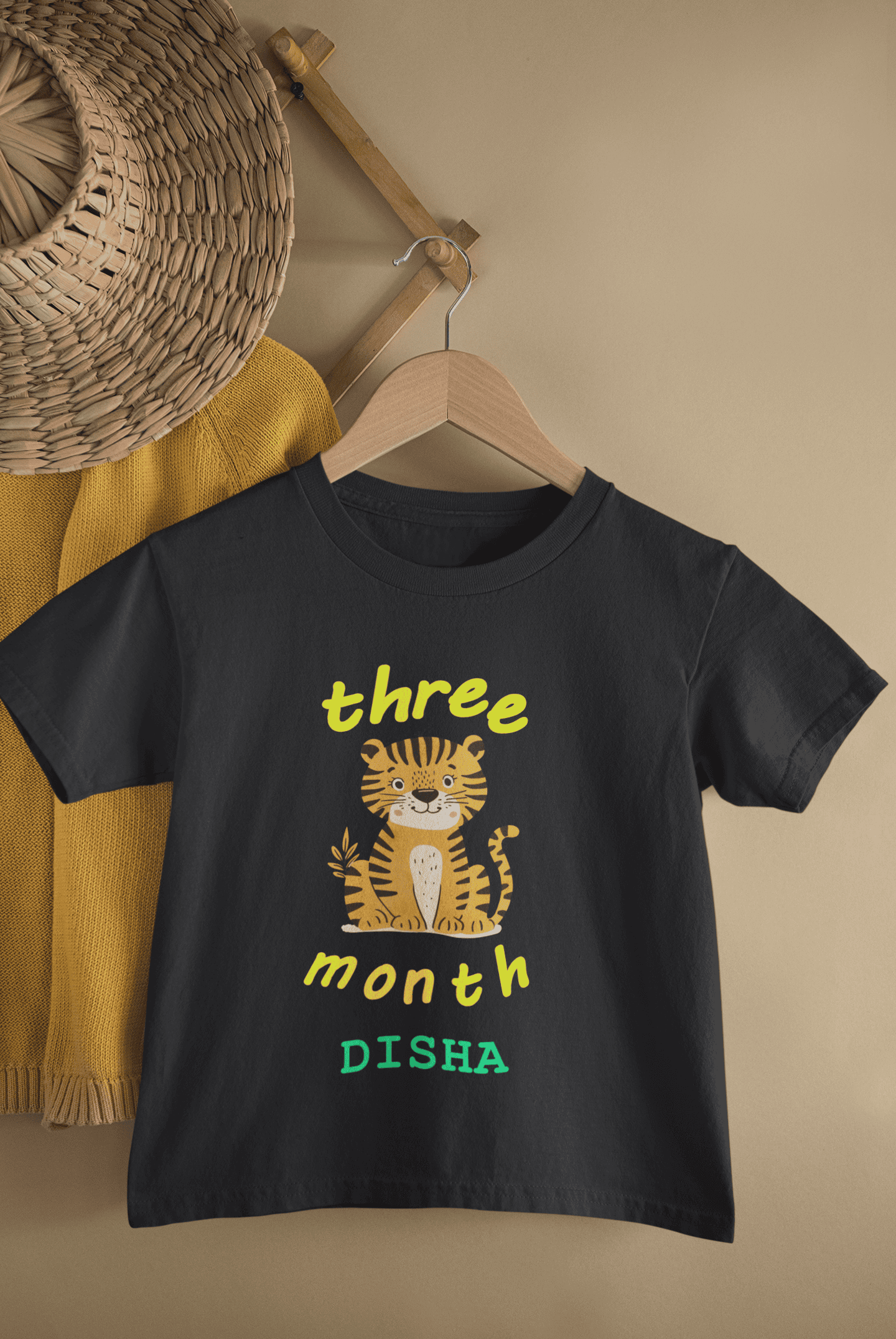 Custom Name Three Month Birthday Half Sleeves T-Shirt For Girls -FunkyTeesClub
