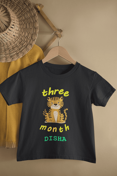 Custom Name Three Month Birthday Half Sleeves T-Shirt For Girls -FunkyTeesClub