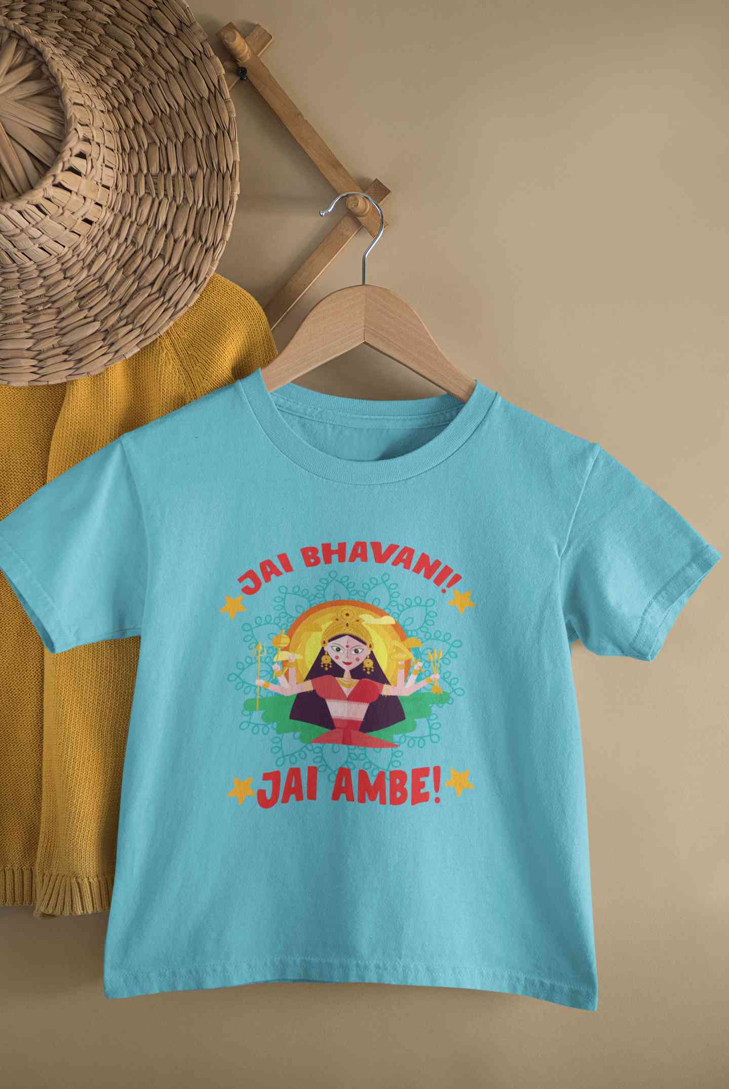 Jai Bhavani Jai Ambe Navratri Half Sleeves T-Shirt For Girls -FunkyTeesClub