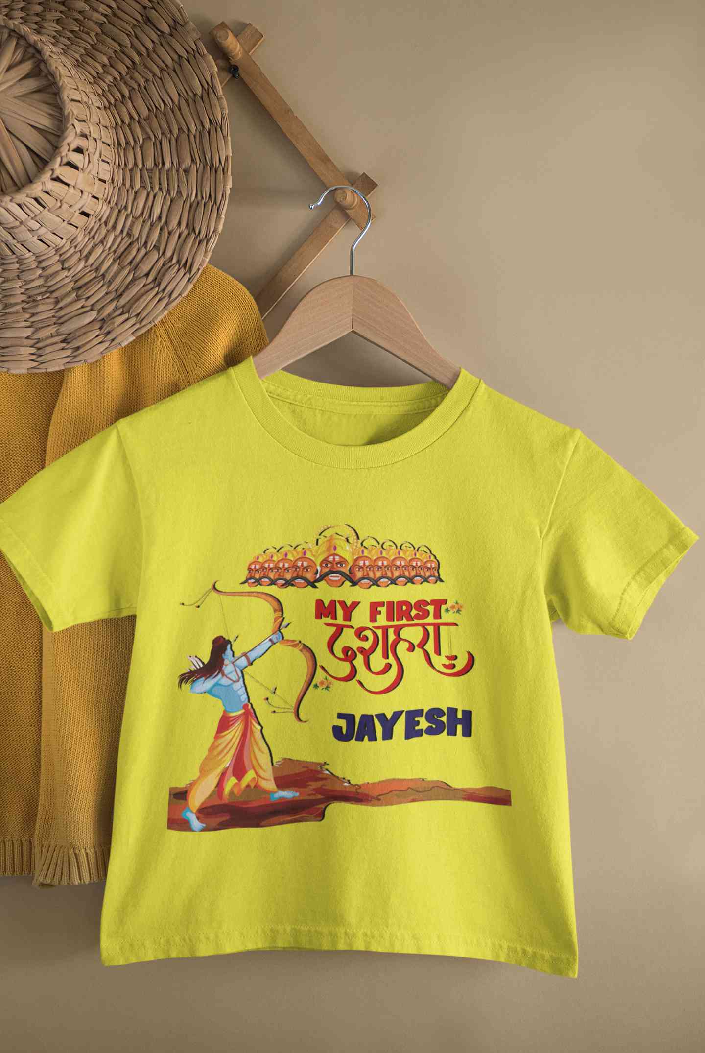 Custom Name My First Dussehra Half Sleeves T-Shirt for Boy-FunkyTeesClub