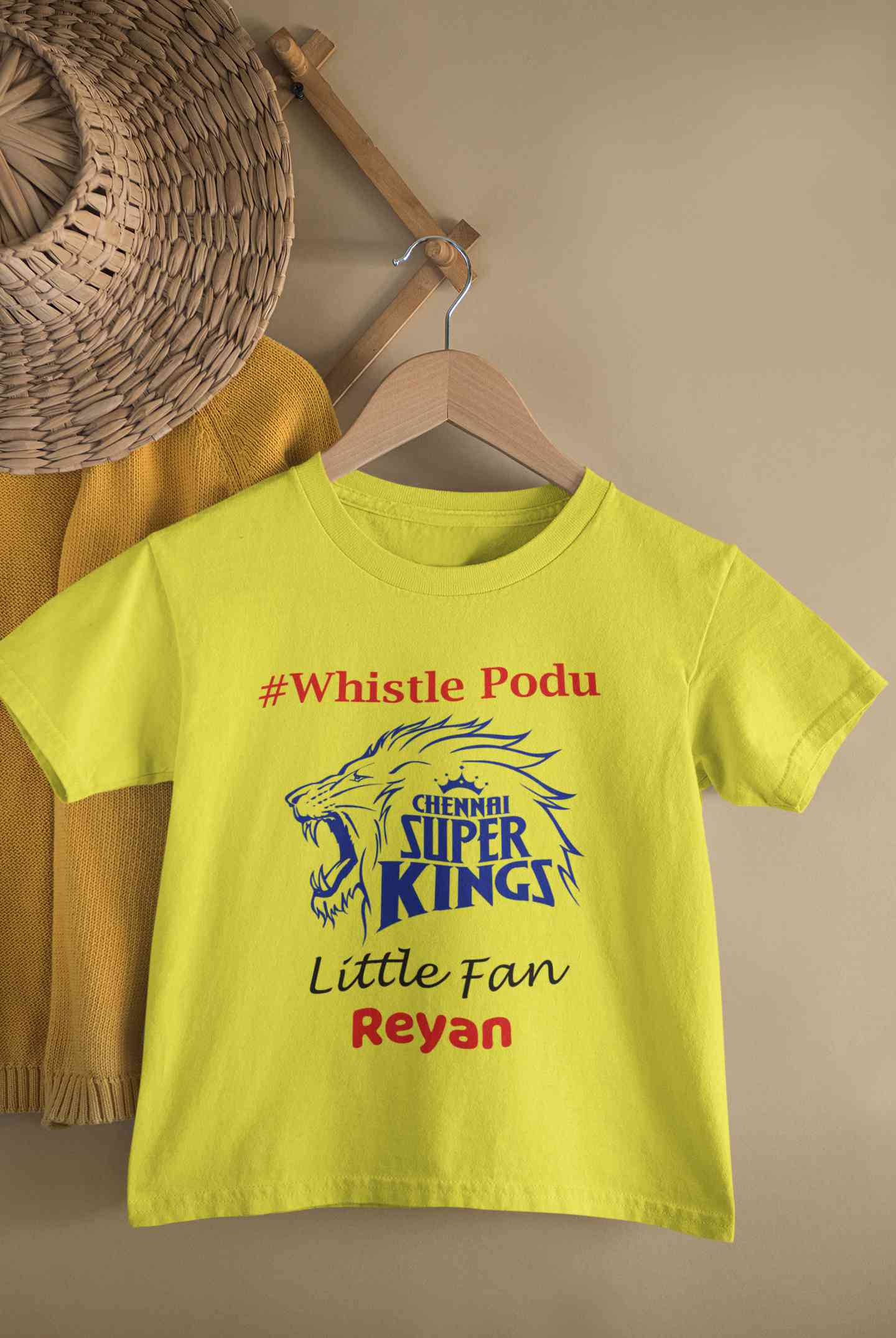Custom Name IPL CSK Chennai Super Kings Whistle Podu Half Sleeves T-Shirt for Boy-FunkyTeesClub