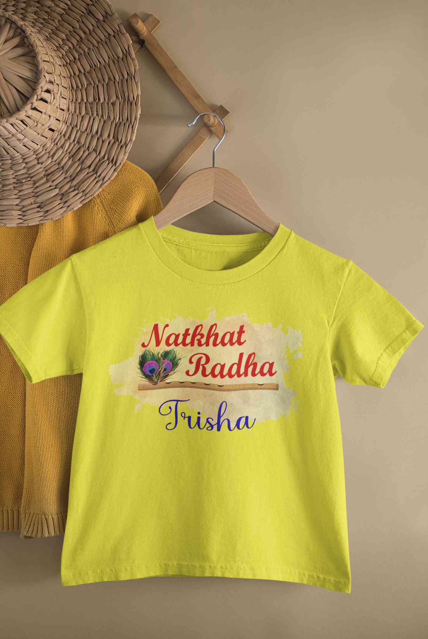 Custom Name Natkhat Radha Janmashtami Half Sleeves T-Shirt For Girls -FunkyTeesClub