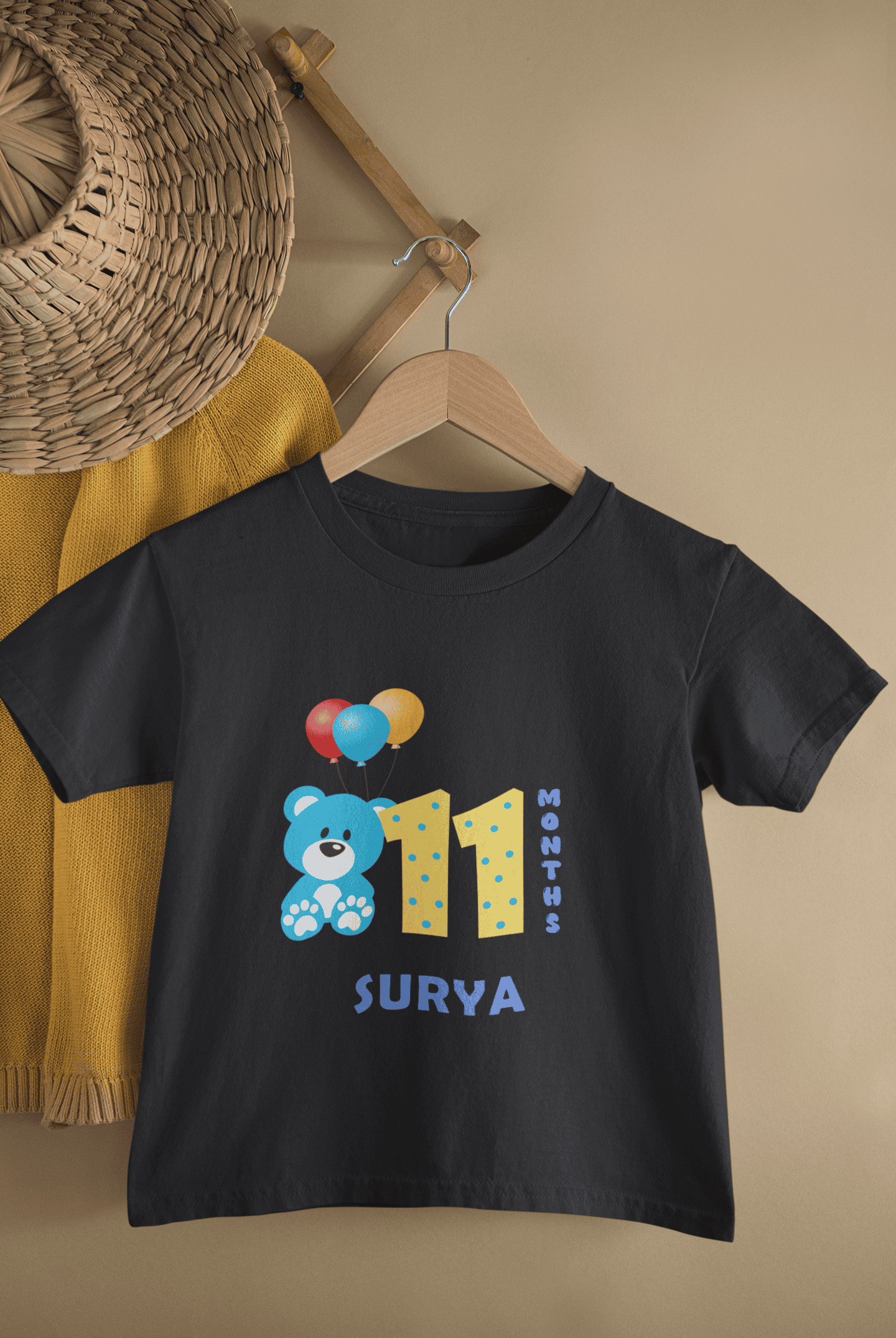Custom Name Eleventh Month Birthday Half Sleeves T-Shirt for Boys -FunkyTeesClub