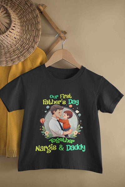 Custom Name Our First Father Day Half Sleeves T-Shirt For Girls -FunkyTeesClub