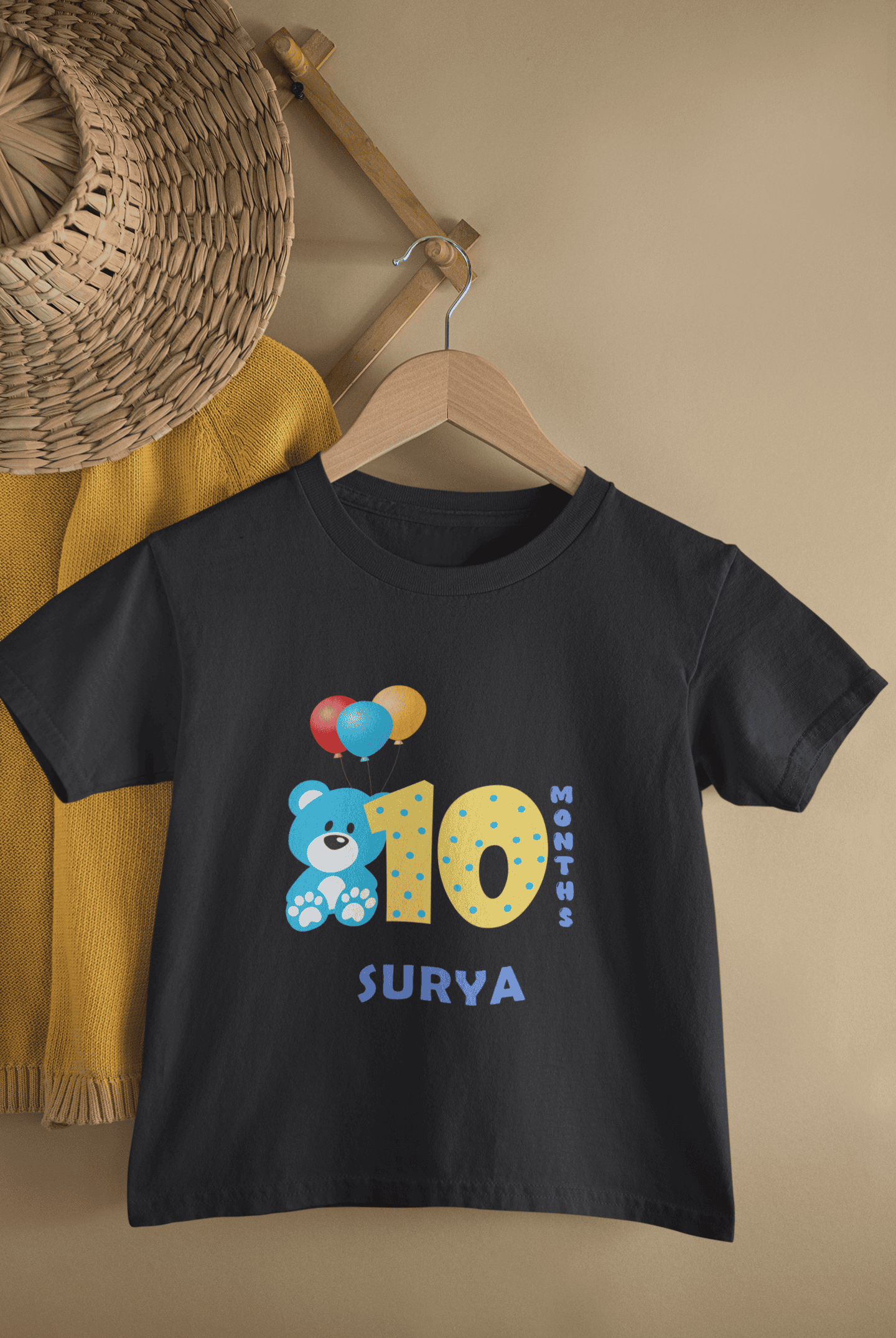 Custom Name Tenth Month Birthday Half Sleeves T-Shirt for Boys -FunkyTeesClub