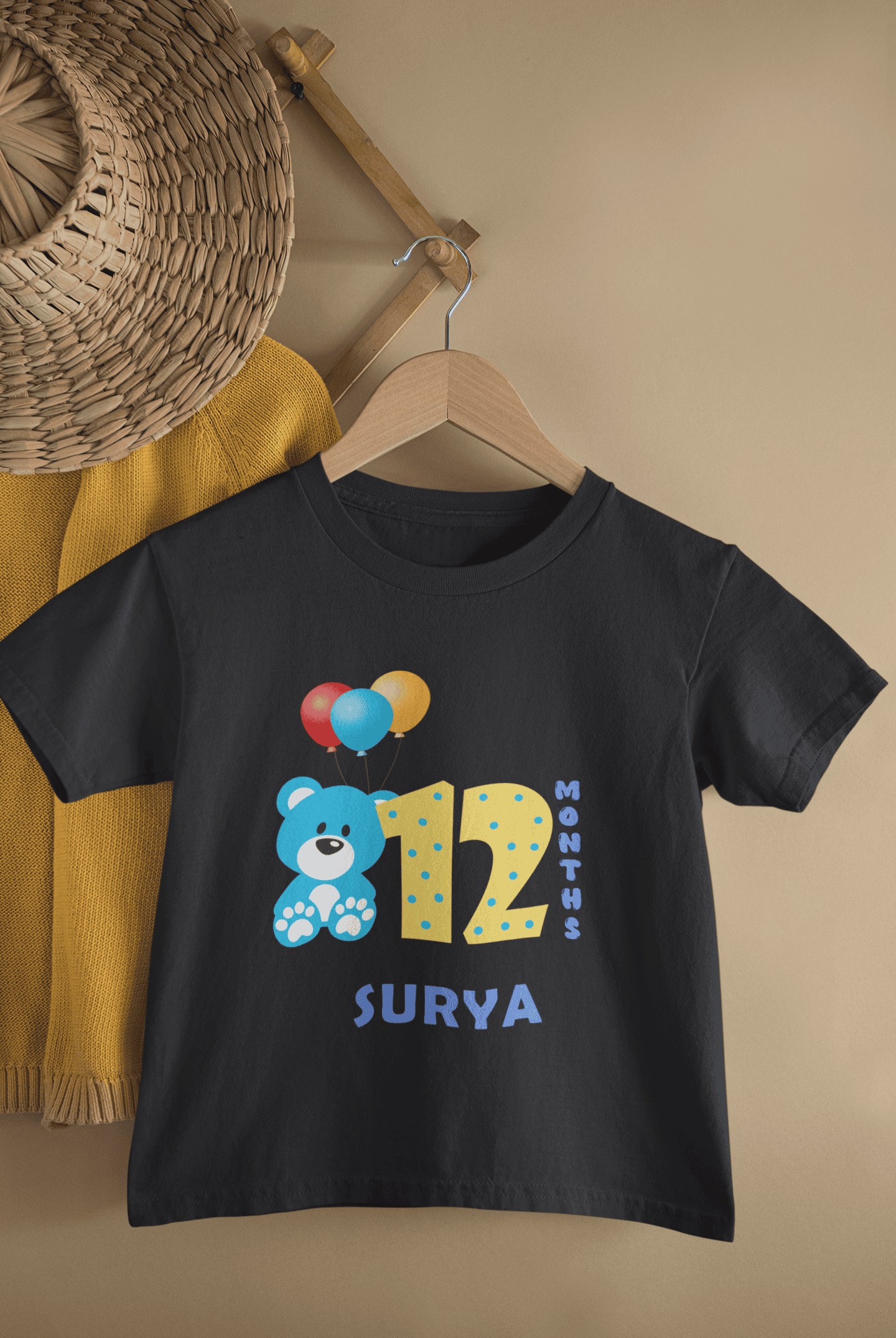 Custom Name Twelve Month Birthday Half Sleeves T-Shirt for Boys -FunkyTeesClub