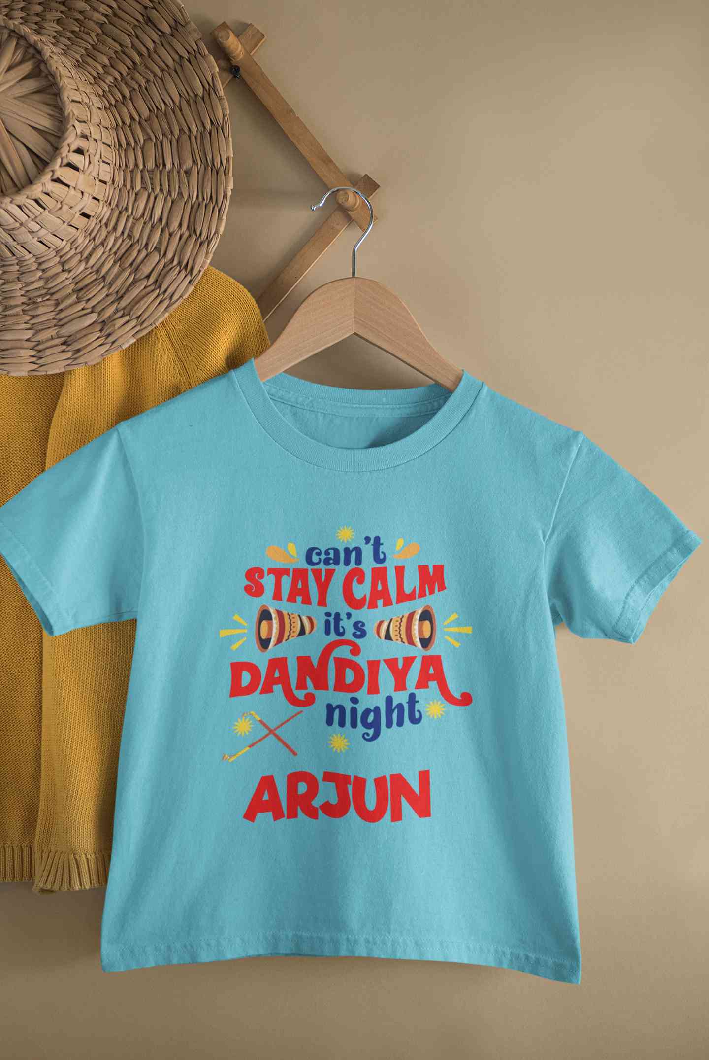 Custom Name Cant Stay Calm It Is Dandiya Night Navratri Half Sleeves T-Shirt for Boy-FunkyTeesClub
