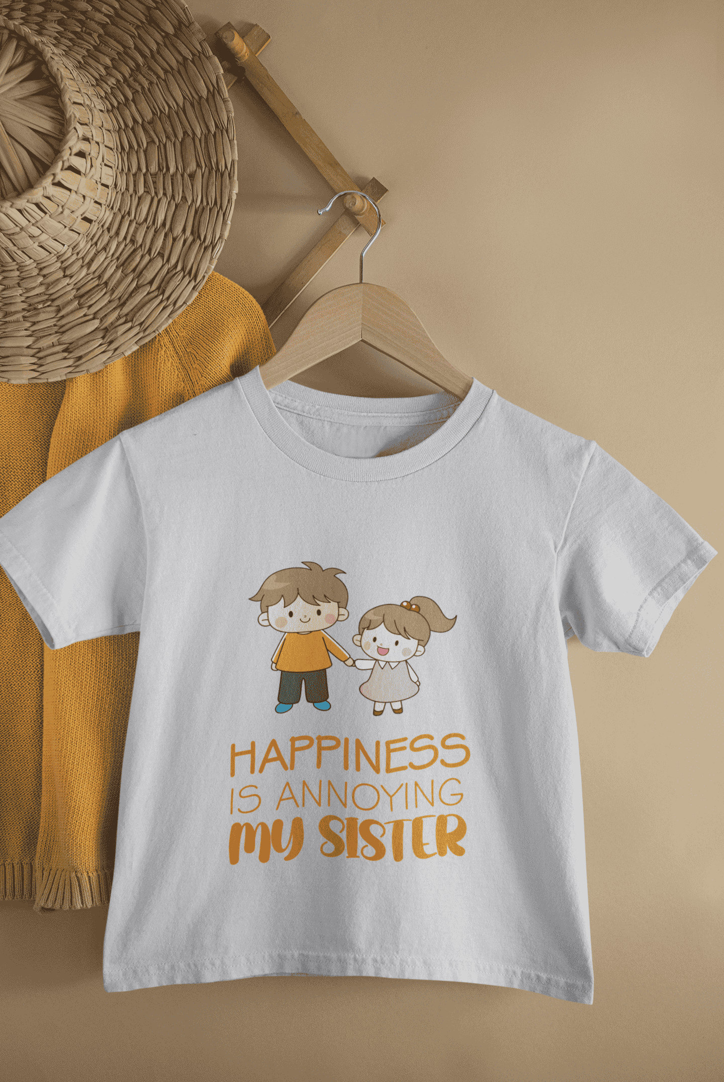 Happiness Is Annoying My Sister Rakshabandhan Half Sleeves T-Shirt for Boys -FunkyTeesClub