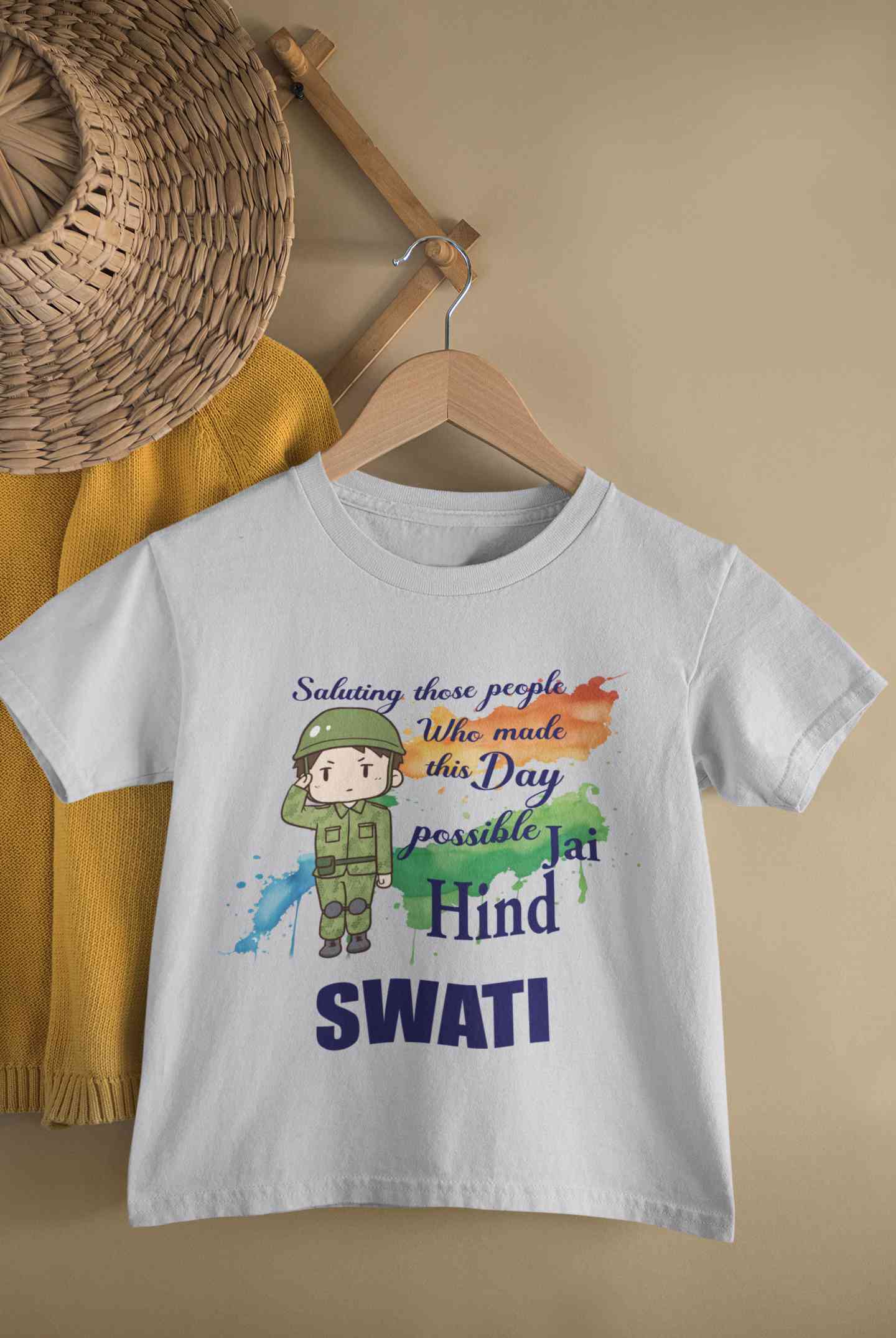 Custom Name Saluting Those People Who Made This Day Possible Jai Hind Independence Day Half Sleeves T-Shirt For Girls -FunkyTeesClub