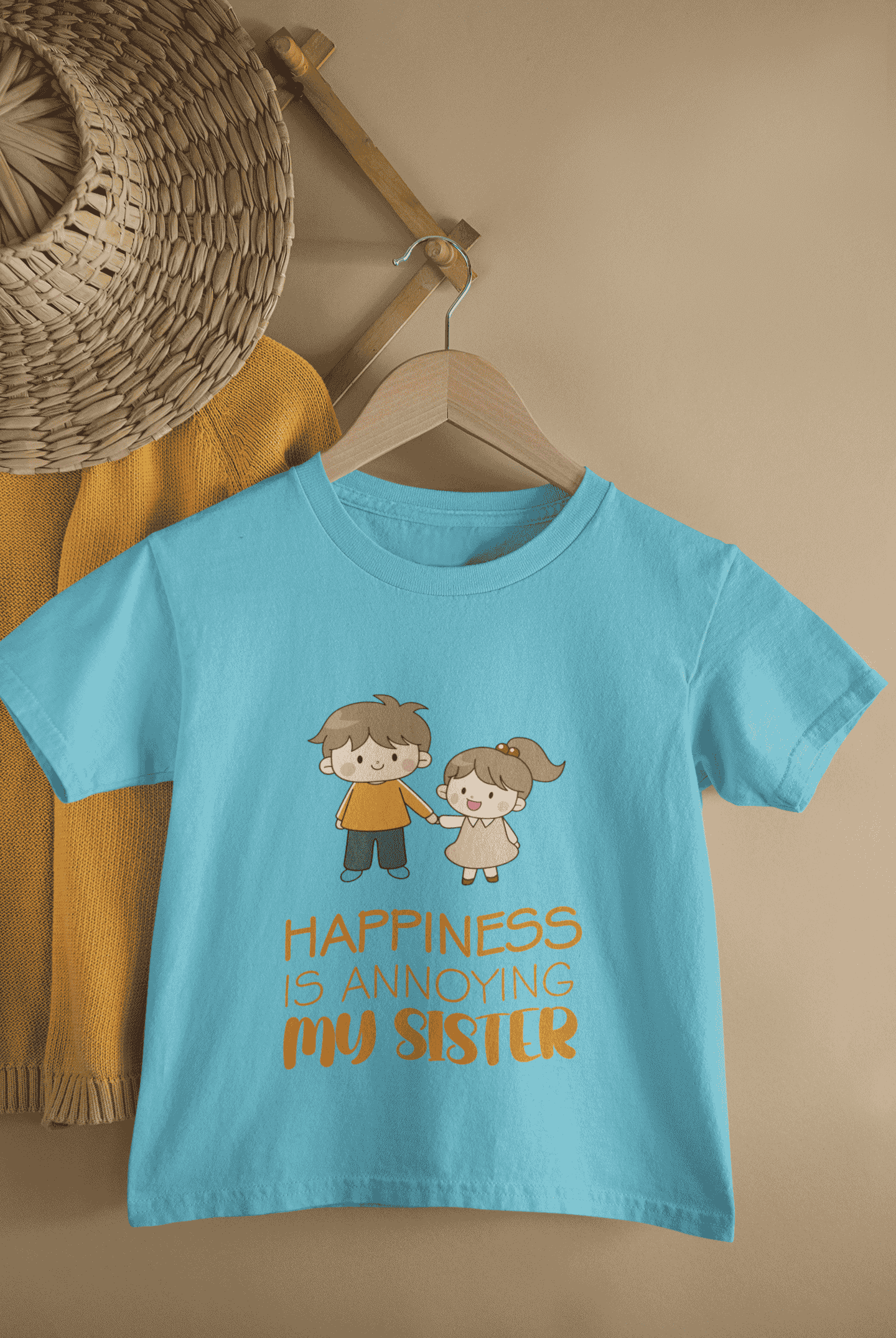 Happiness Is Annoying My Sister Rakshabandhan Half Sleeves T-Shirt for Boys -FunkyTeesClub