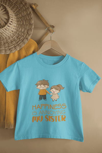 Happiness Is Annoying My Sister Rakshabandhan Half Sleeves T-Shirt for Boys -FunkyTeesClub