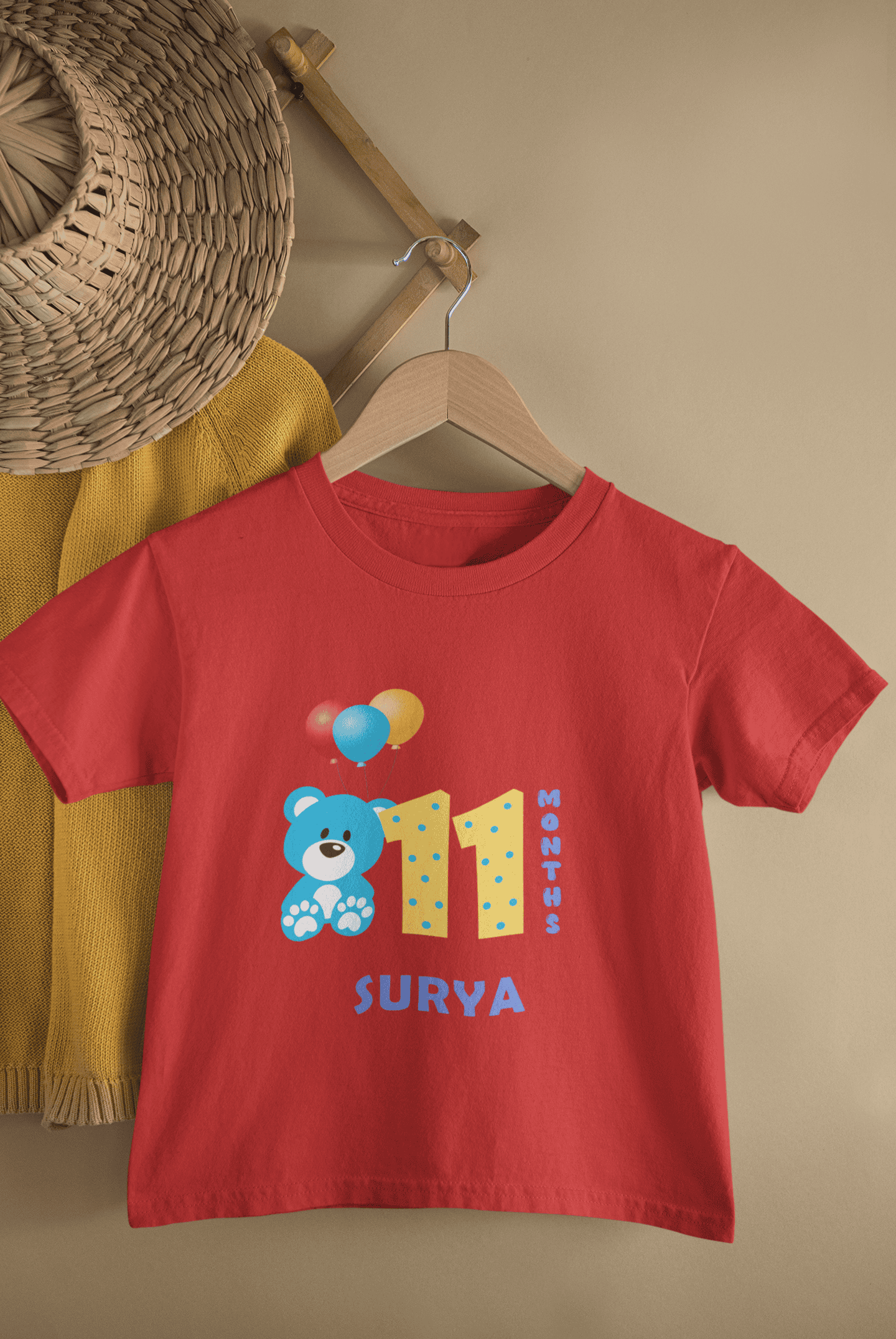 Custom Name Eleventh Month Birthday Half Sleeves T-Shirt for Boys -FunkyTeesClub