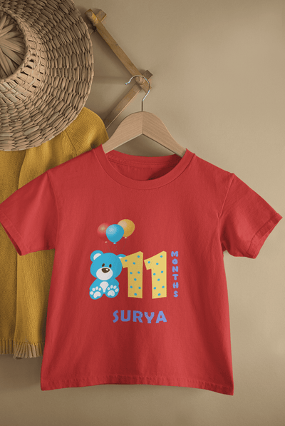 Custom Name Eleventh Month Birthday Half Sleeves T-Shirt for Boys -FunkyTeesClub