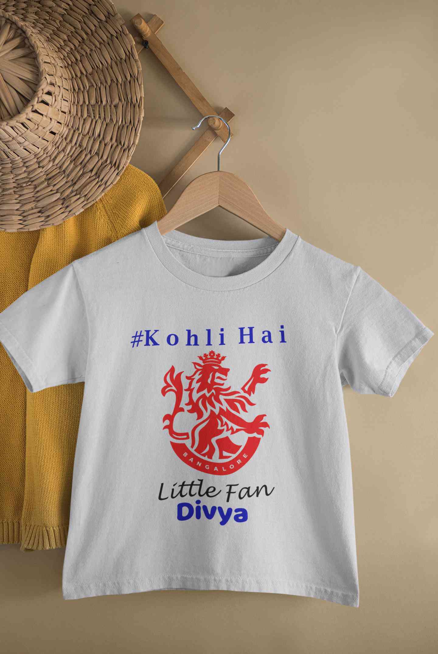 Custom Name IPL RCB Royal Challengers Bangalore Kohli Hai Half Sleeves T-Shirt For Girls -FunkyTeesClub
