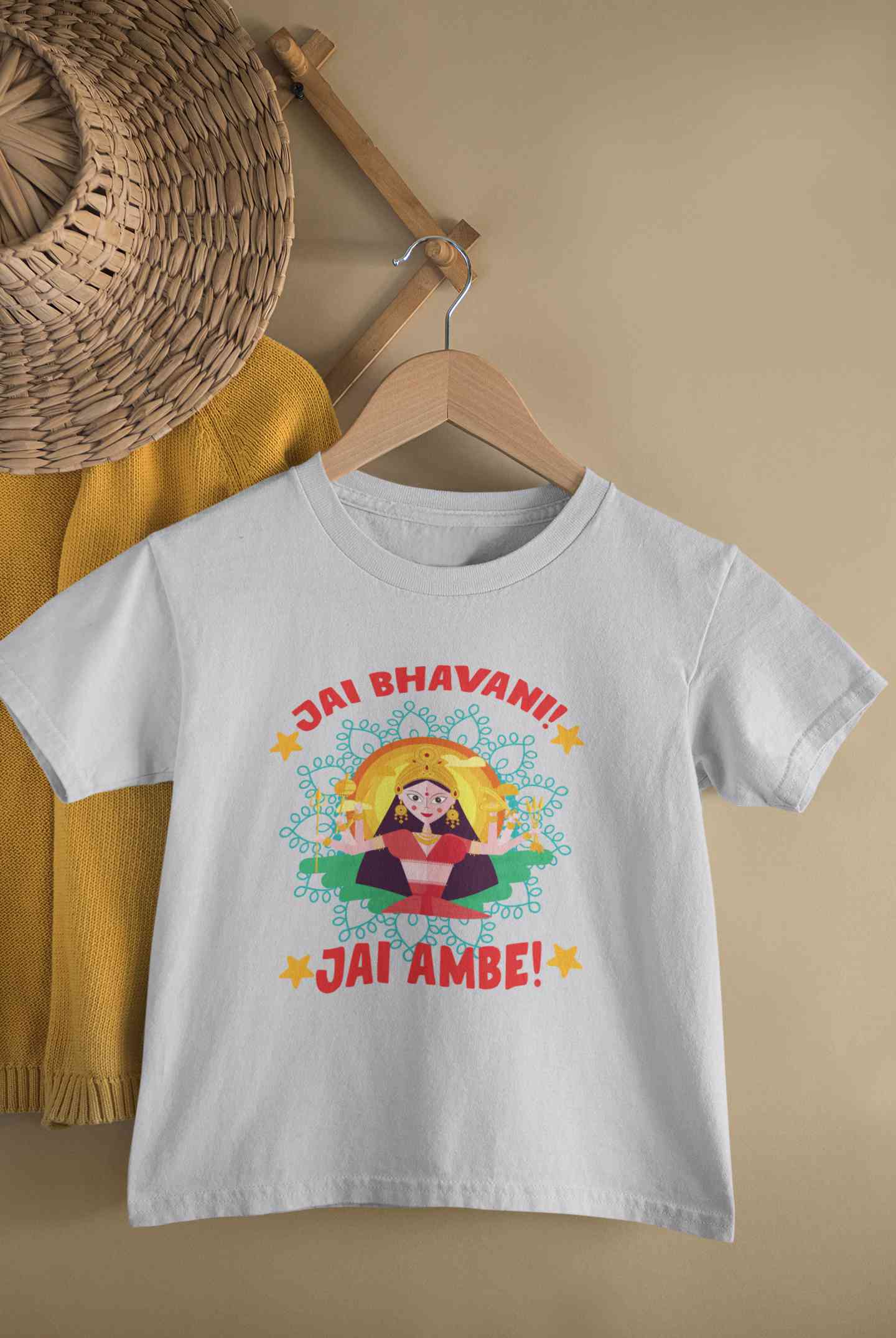 Jai Bhavani Jai Ambe Navratri Half Sleeves T-Shirt For Girls -FunkyTeesClub