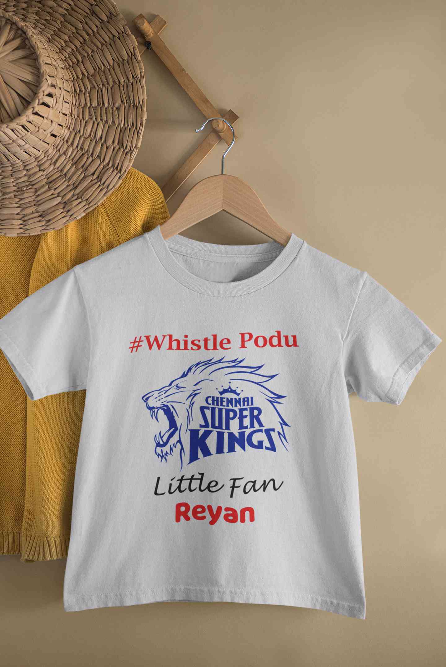 Custom Name IPL CSK Chennai Super Kings Whistle Podu Half Sleeves T-Shirt for Boy-FunkyTeesClub