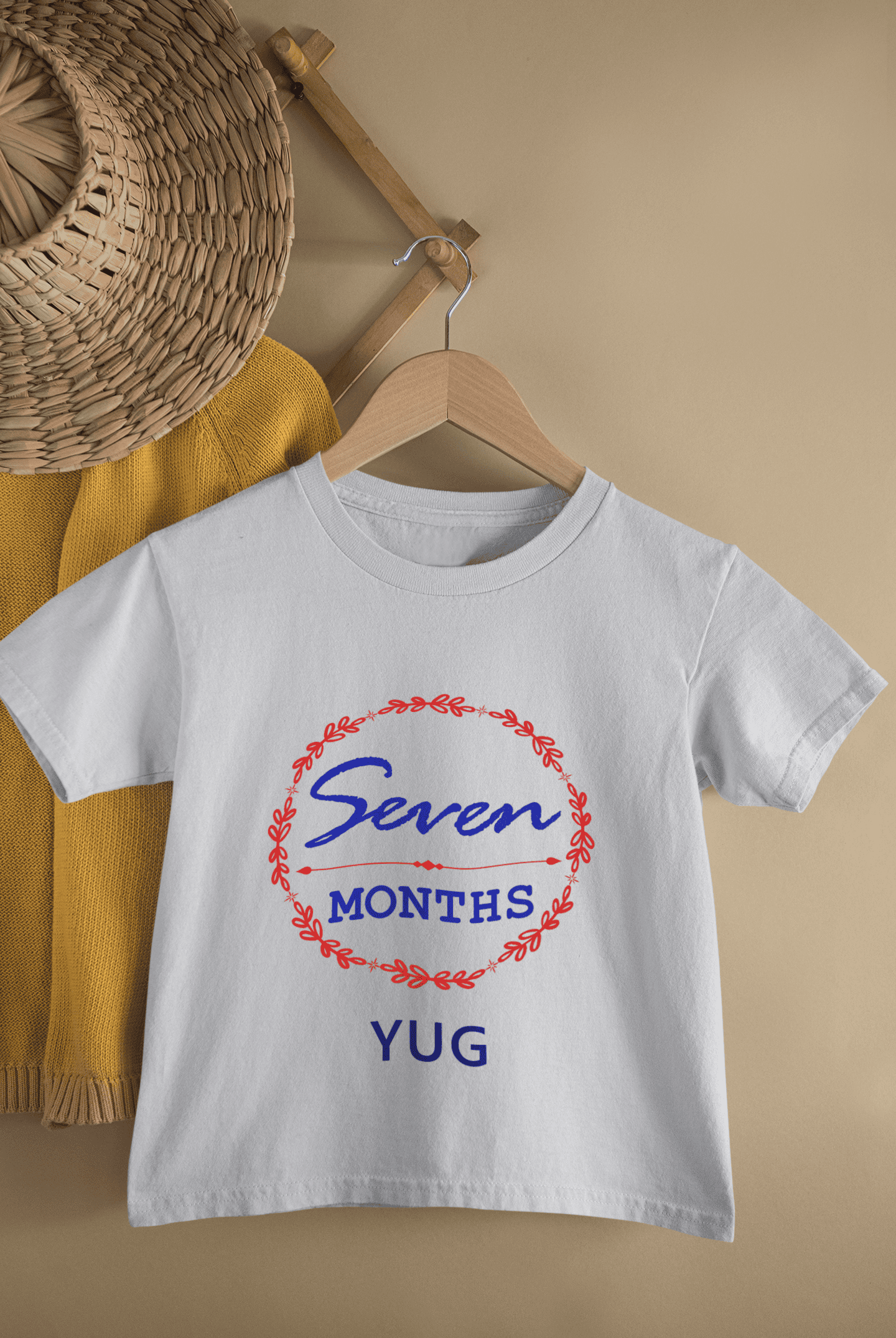 Custom Name Seven Month Birthday Half Sleeves T-Shirt for Boys -FunkyTeesClub