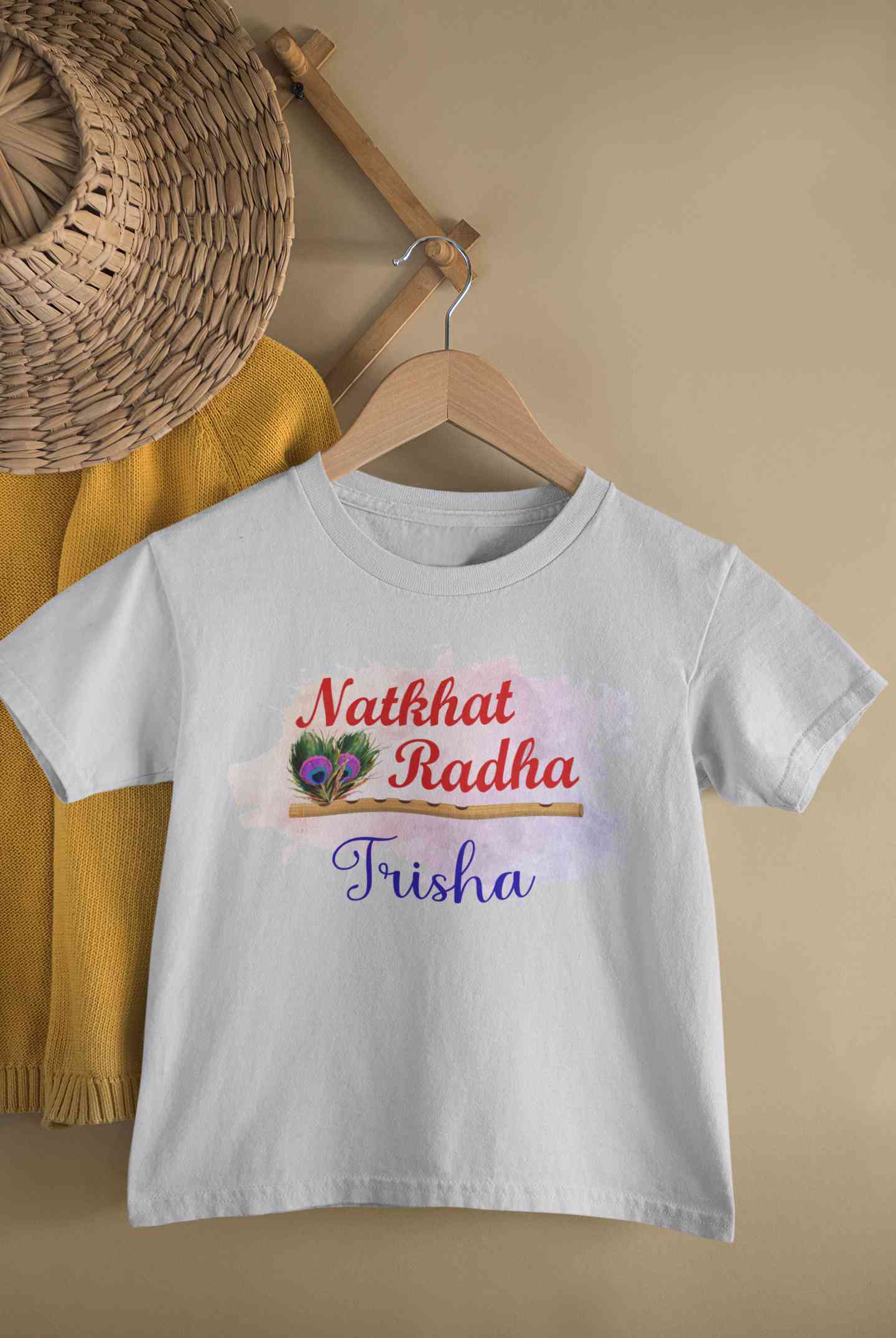 Custom Name Natkhat Radha Janmashtami Half Sleeves T-Shirt For Girls -FunkyTeesClub