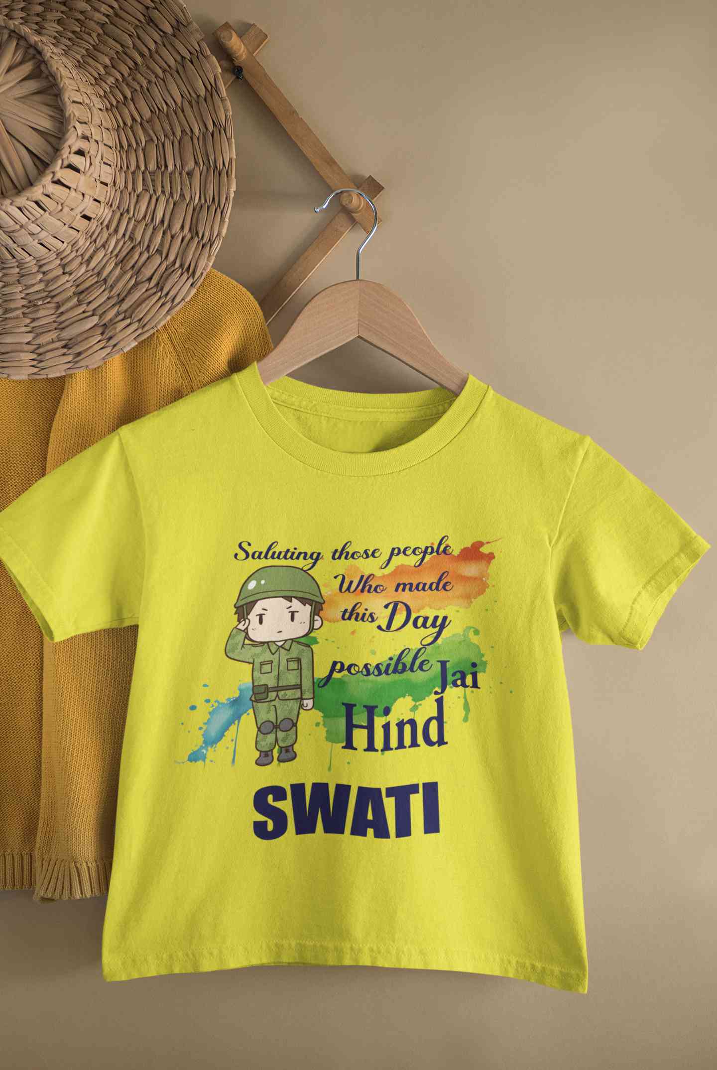 Custom Name Saluting Those People Who Made This Day Possible Jai Hind Independence Day Half Sleeves T-Shirt For Girls -FunkyTeesClub