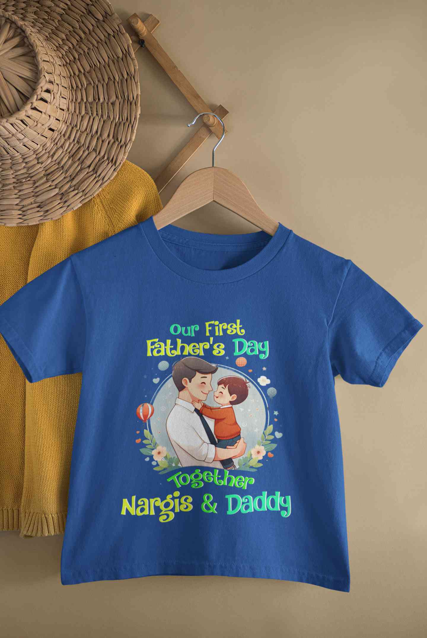 Custom Name Our First Father Day Half Sleeves T-Shirt For Girls -FunkyTeesClub