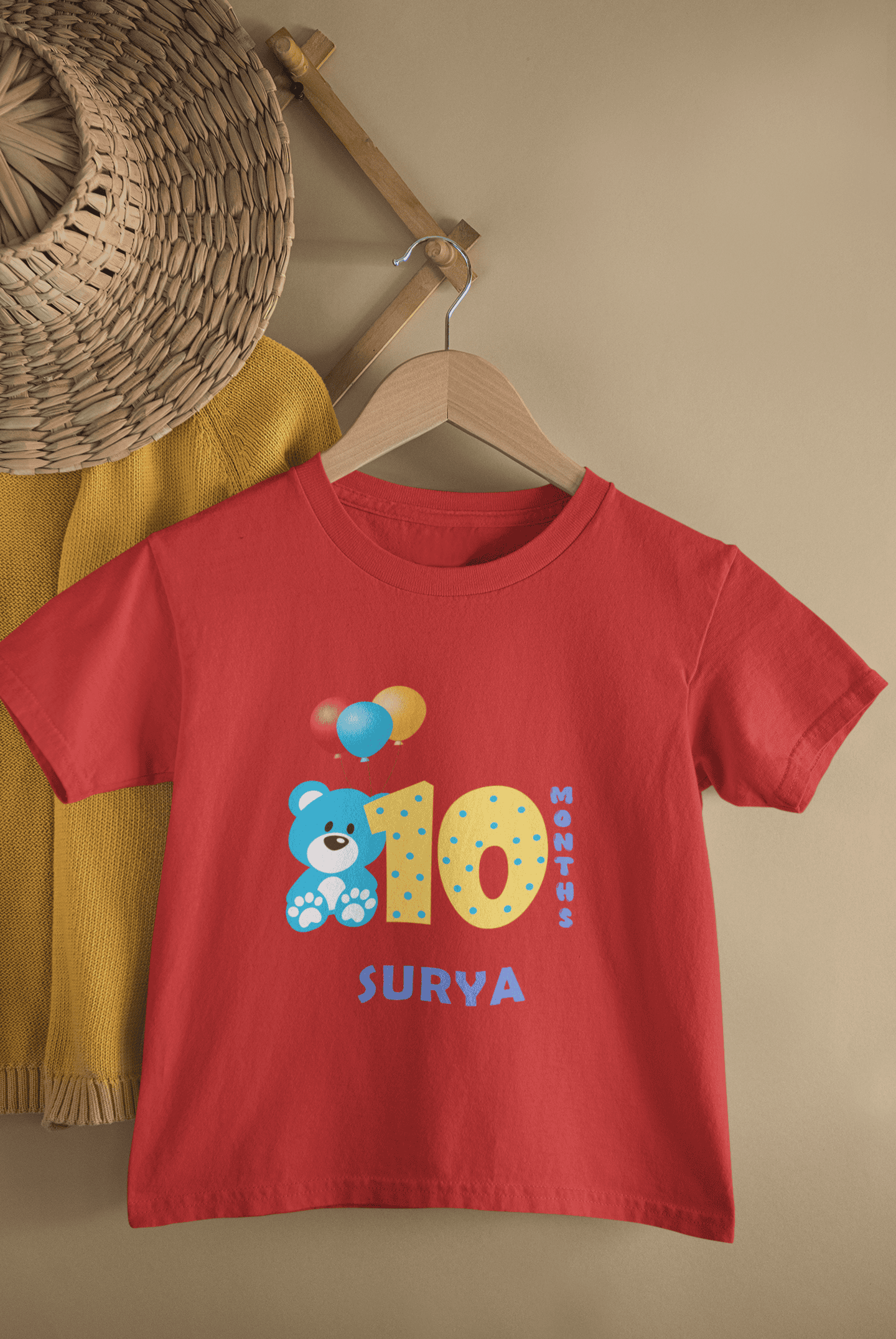 Custom Name Tenth Month Birthday Half Sleeves T-Shirt for Boys -FunkyTeesClub