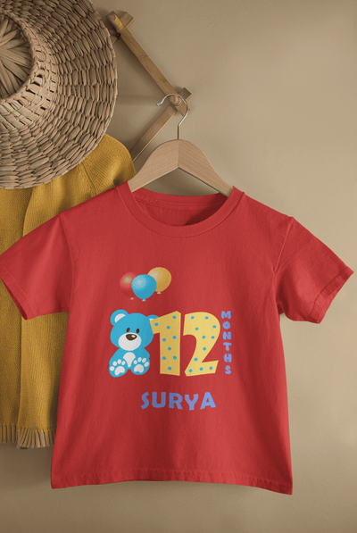 Custom Name Twelve Month Birthday Half Sleeves T-Shirt for Boys -FunkyTeesClub