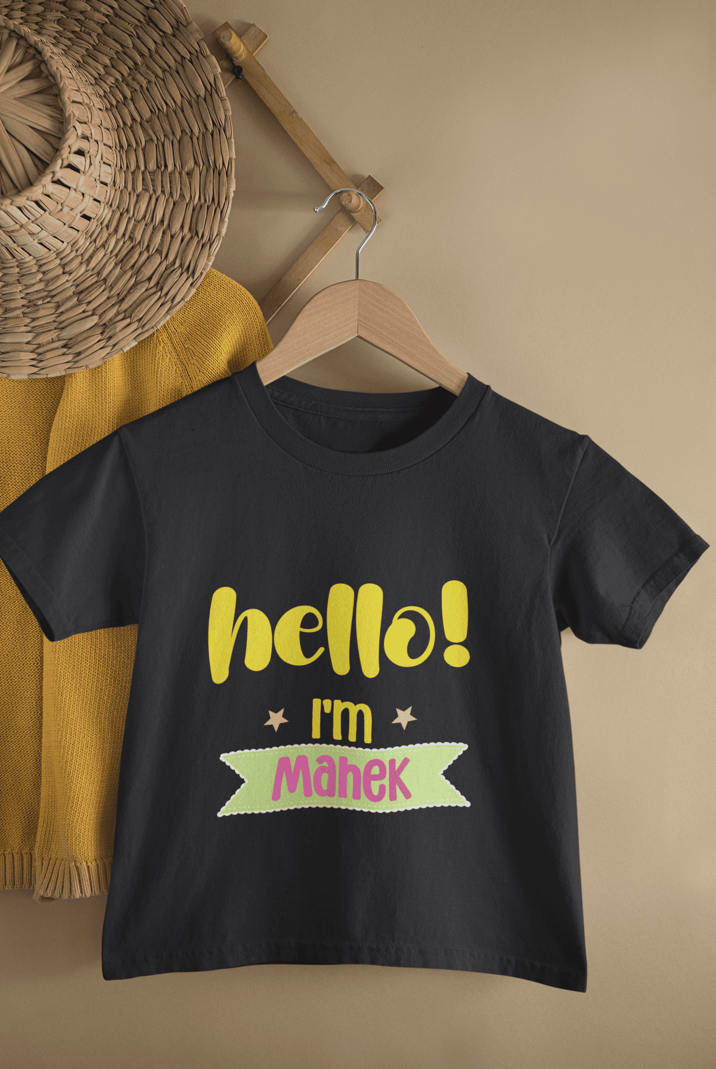 Custom Name Hello New Born Half Sleeves T-Shirt For Girls -FunkyTeesClub