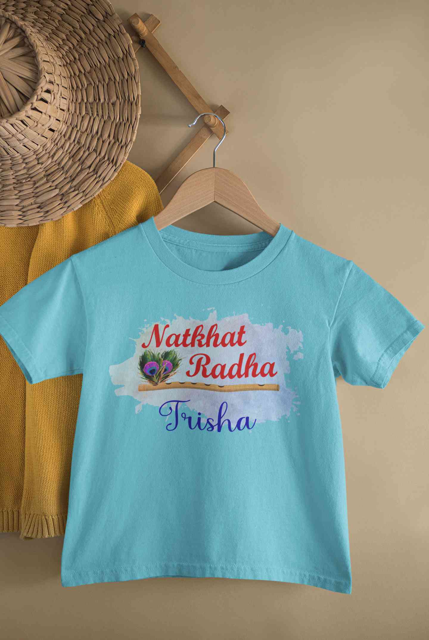 Custom Name Natkhat Radha Janmashtami Half Sleeves T-Shirt For Girls -FunkyTeesClub