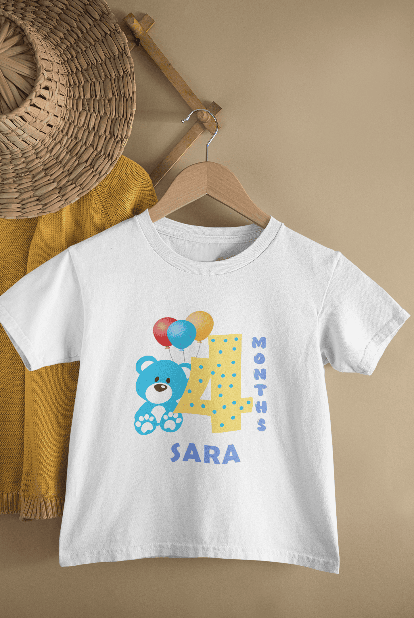 Custom Name Fourth Month Birthday Cute Half Sleeves T-Shirt For Girls -FunkyTeesClub