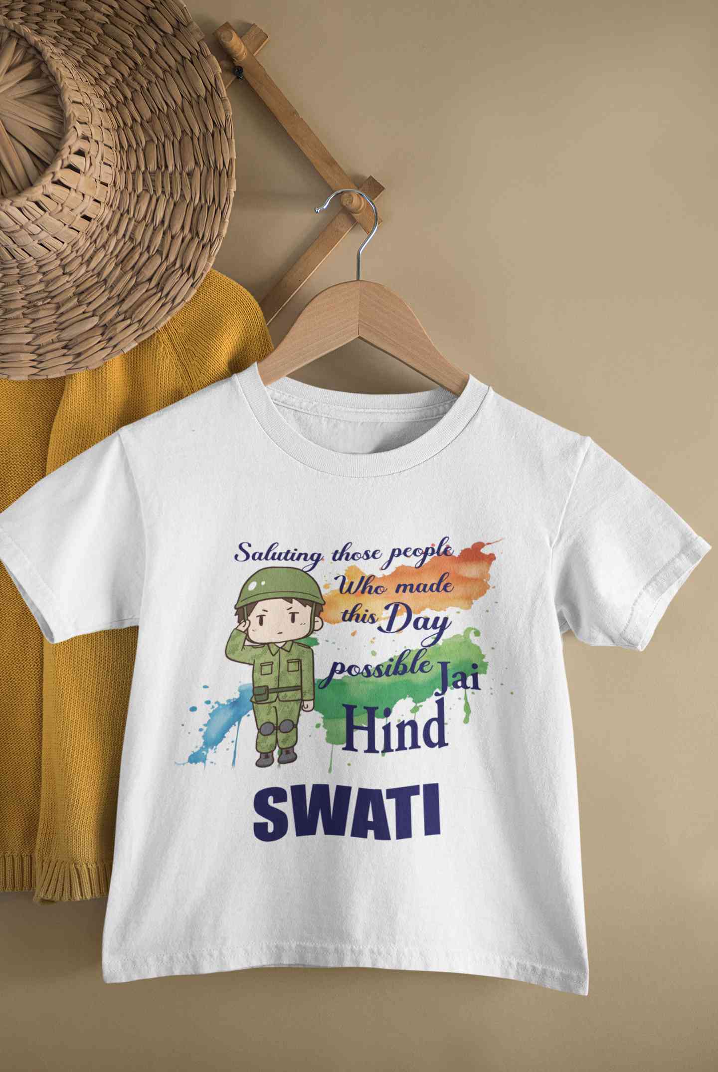 Custom Name Saluting Those People Who Made This Day Possible Jai Hind Independence Day Half Sleeves T-Shirt For Girls -FunkyTeesClub