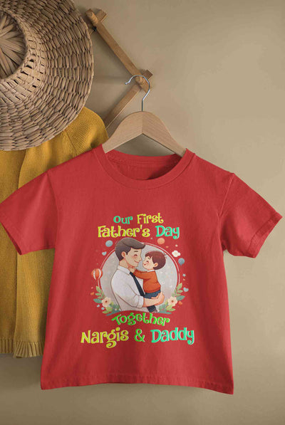 Custom Name Our First Father Day Half Sleeves T-Shirt For Girls -FunkyTeesClub