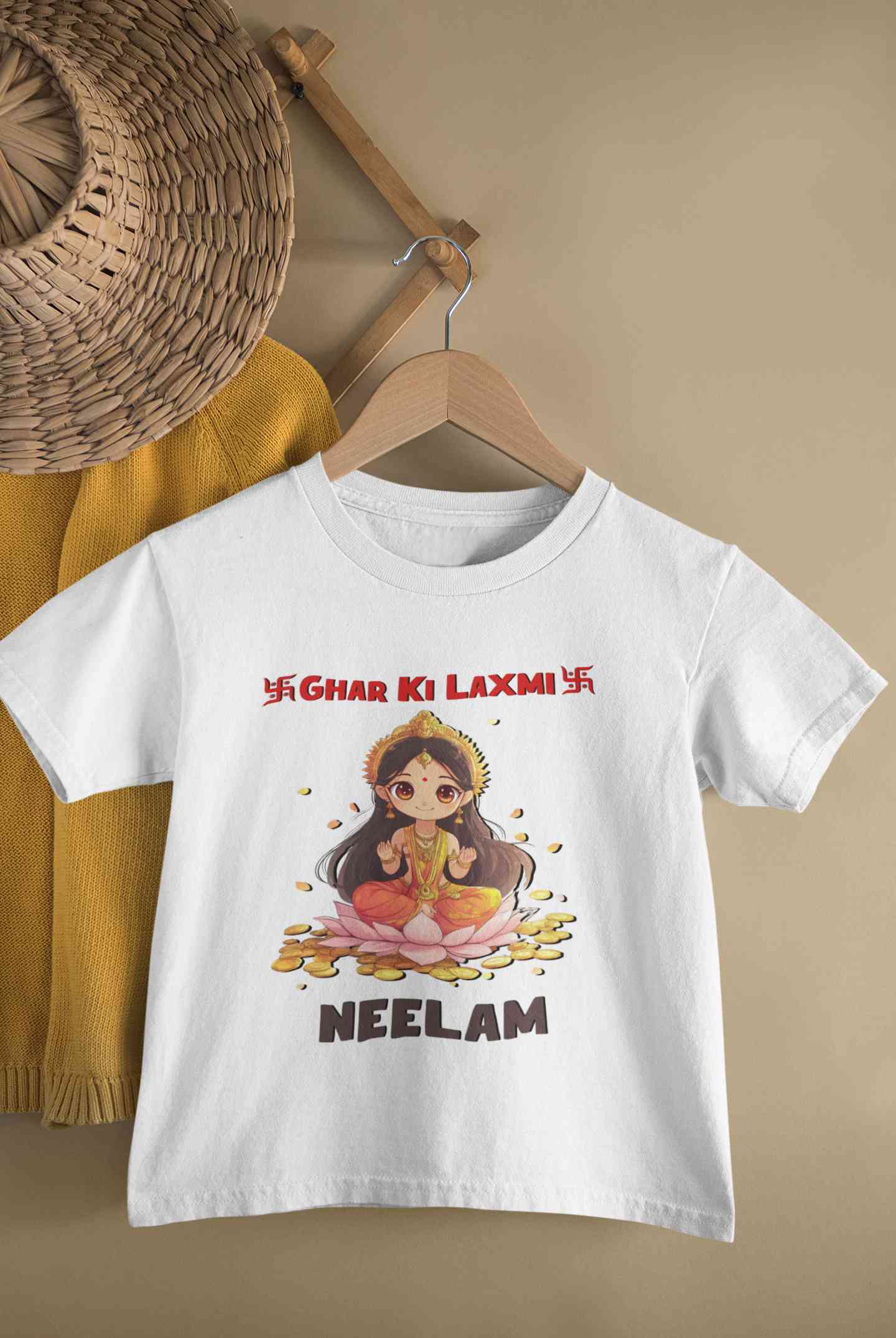 Custom Name Ghar Ki Laxmi Half Sleeves T-Shirt For Girls -FunkyTeesClub