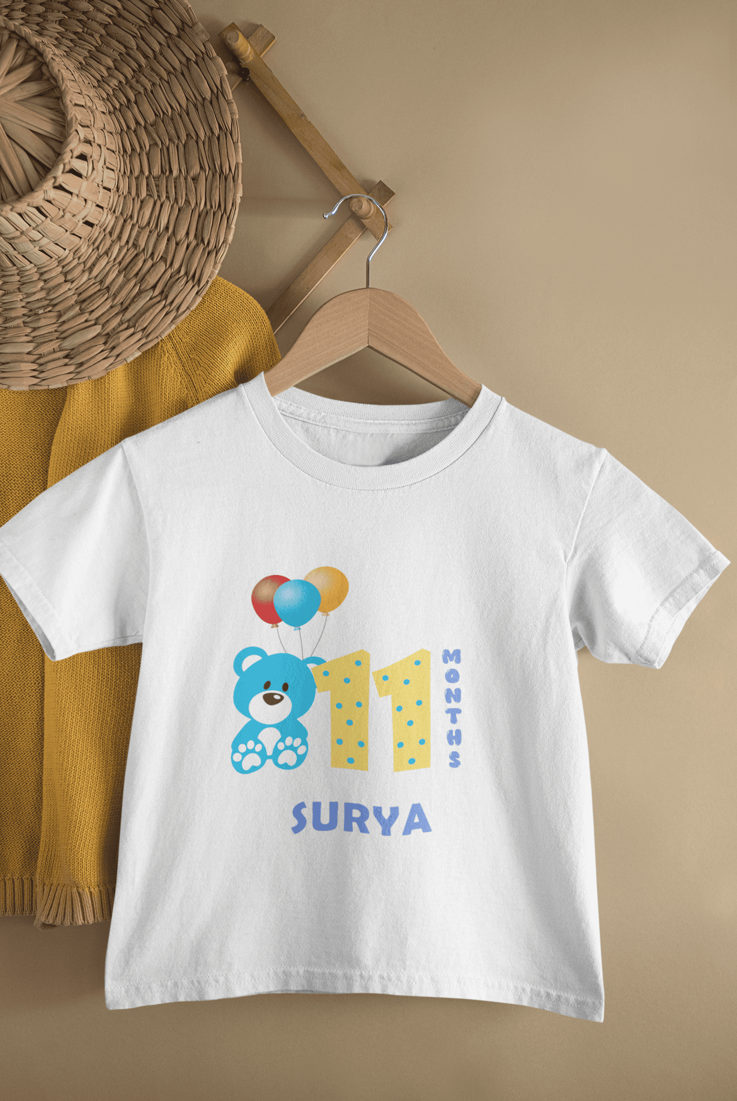 Custom Name Eleventh Month Birthday Half Sleeves T-Shirt for Boys -FunkyTeesClub